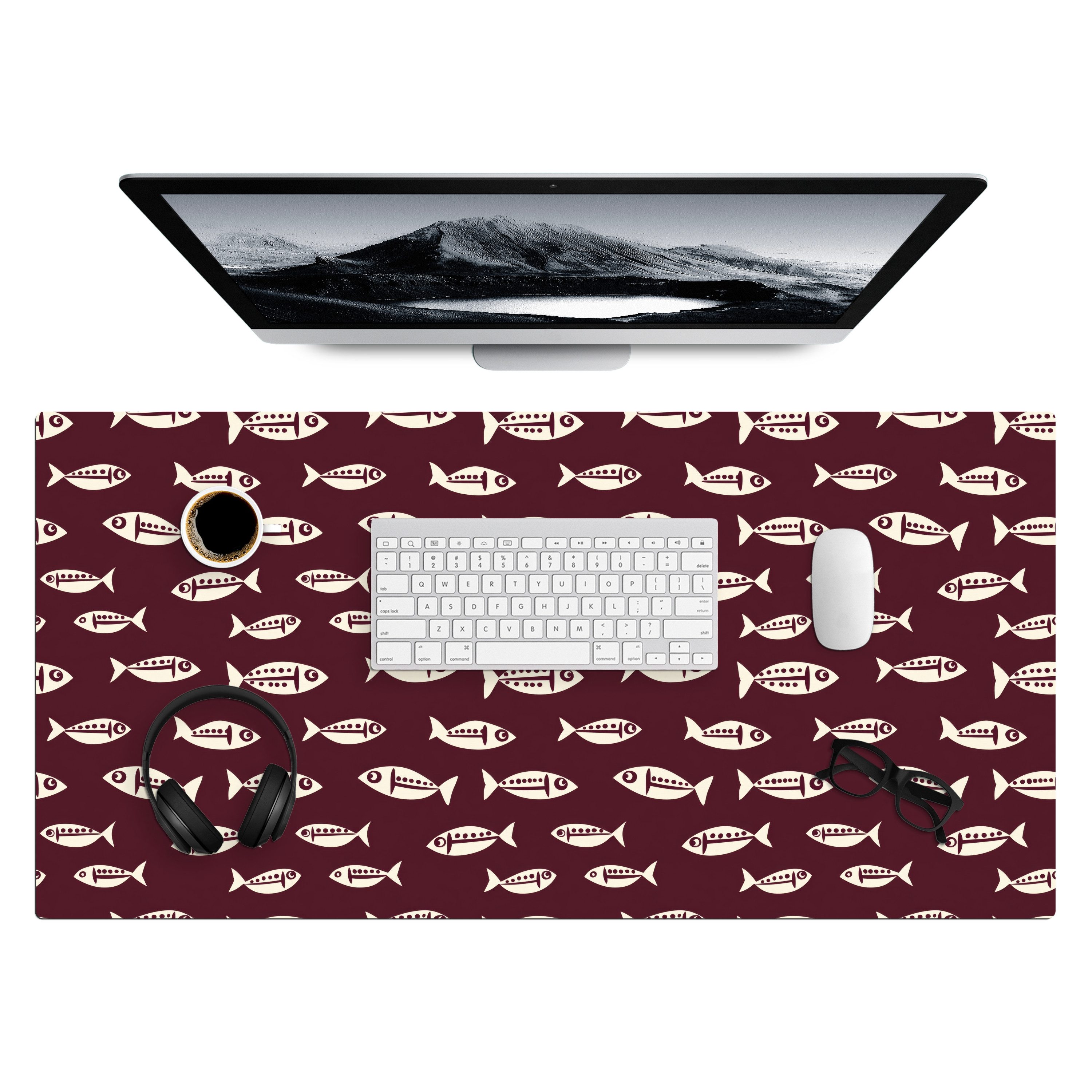 MuchoWow Gaming Mauspad Fisch - Grafik - Muster - Dunkel (1-St), Gaming Mauspad XXL, Schreibtischunterlage, Mousepad, Deko, 90x45 cm