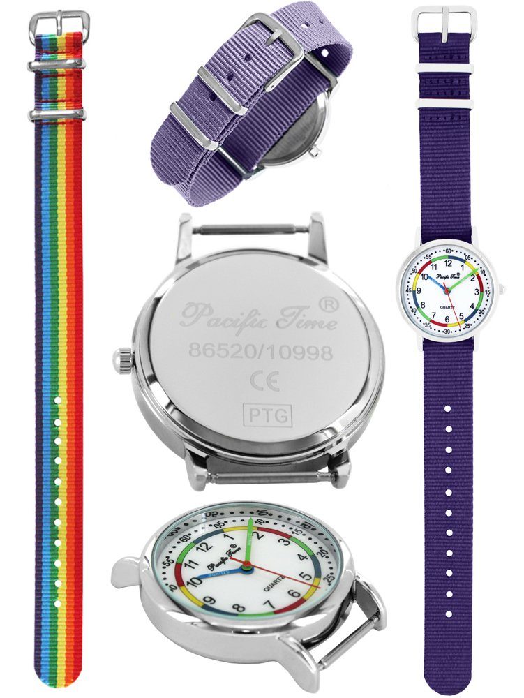 Pacific Time Armbanduhr Gratis Wechselarmband, Kinder - und Lernuhr und Design Quarzuhr Mix First violett Regenbogen Versand Match Set