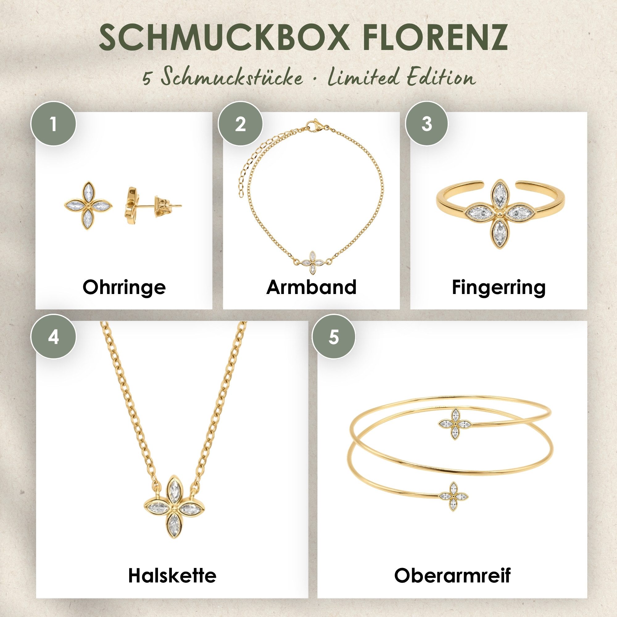 Heideman Schmuck-Adventskalender Summerbox Florenz silberfarben, Schmuckset mehrteilig Schmuck für Frauen - 5 Schmuckstücke