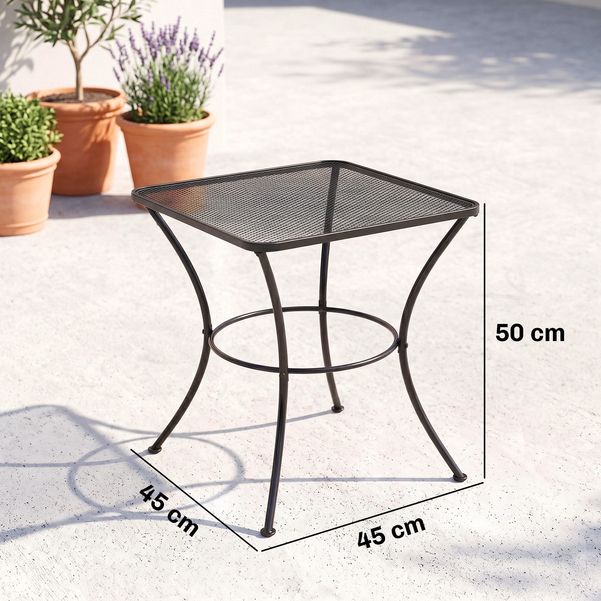 Outsunny Beistelltisch Gartentisch, Kaffeetisch (Couchtisch, 1-St., Beistelltisch), Metall, Schwarz, Terrasse, 45 x 45 x 50 cm