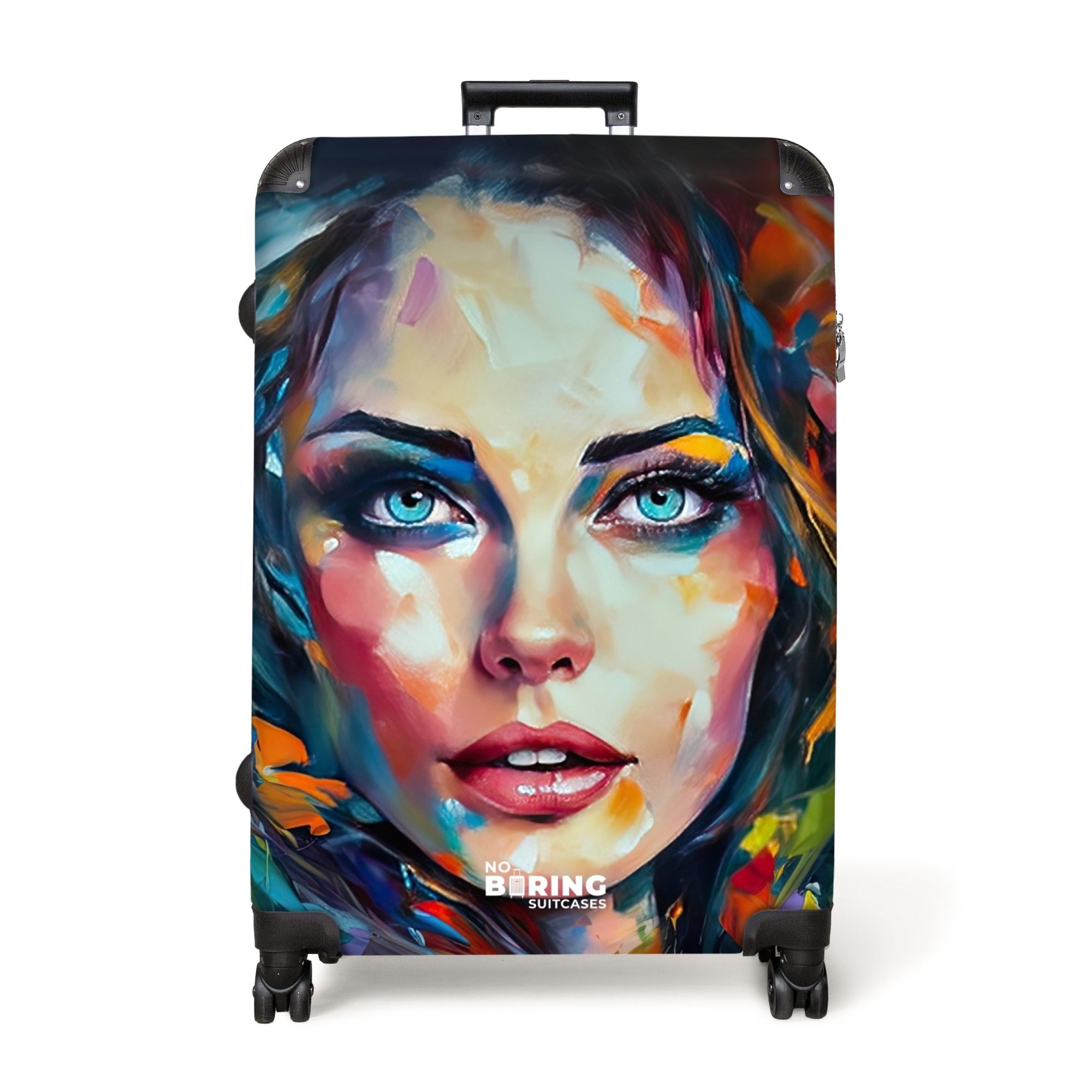 NoBoringSuitcases.com© Hartschalen-Trolley Gesicht - Frau - günstig online kaufen