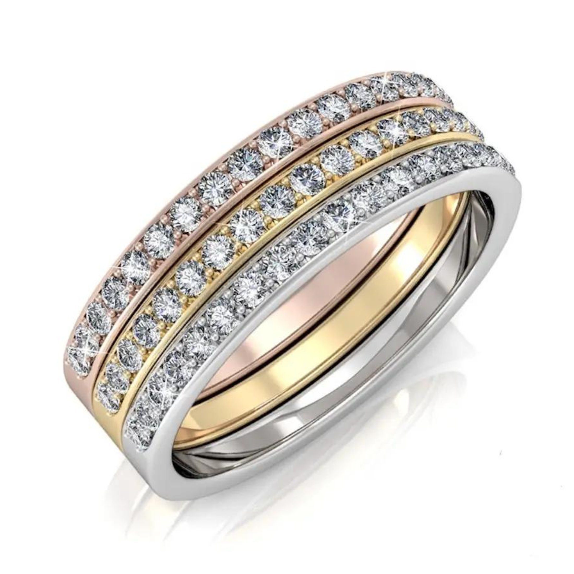 Ella Eisvogel Fingerring Dreifaltigkeitsring 3in1 rhodinierte Кольца, 54 hochwertige Kristalle