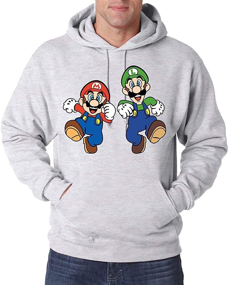Luigi Kapuzenpullover mit Mario Gaming Designz Grau Youth Print Hoodie & Herren Pullover Retro