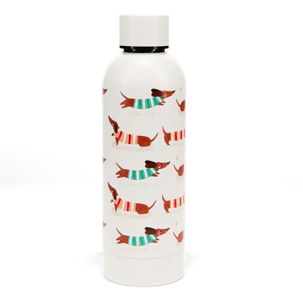 Rex London Isolierflasche Sausage Dog - Dackel Motiv für 500ml, Edelstahlflasche mit 3D-Prägeeffekt