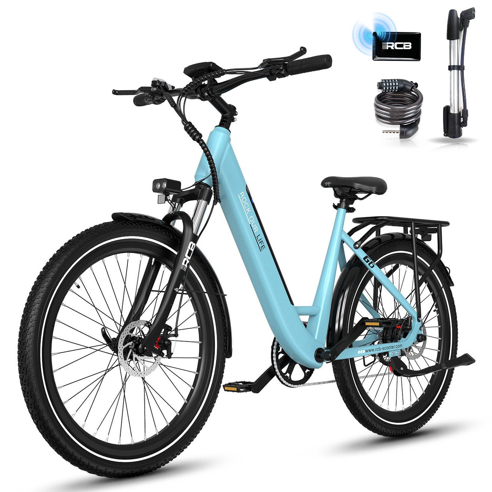 RCB E-Bike Pedelec G6 für Stadt und Gelände,27,5 Zoll Damen Elektrofahrrad,13Ah,80-120 km, 7 Gang, Kettenschaltung, Heckmotor, 468 Wh, APP&NFC, ebike Damen, Drehmomentsensor, max. Geschwindigkeit: 25 km/h