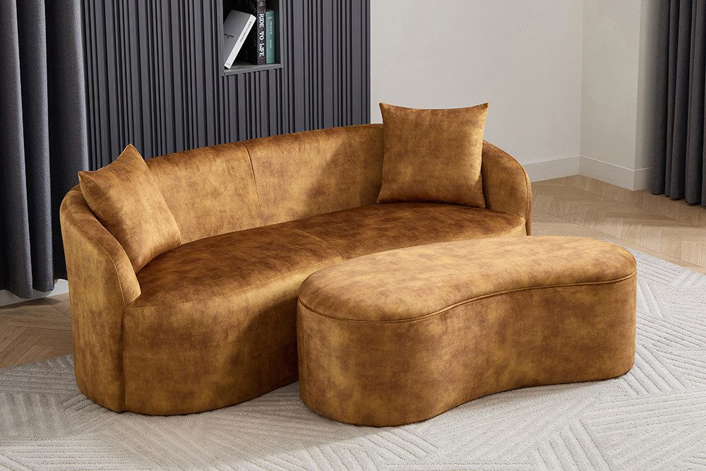 riess-ambiente 2-Sitzer ELEMENTAL 180cm senfgelb - Samt, Federkern, inkl. Zierkissen, weich, Einzelartikel 1 Teile, Rundumbezogene Couch - ideal für Wohnzimmer, Apartments oder Lounge