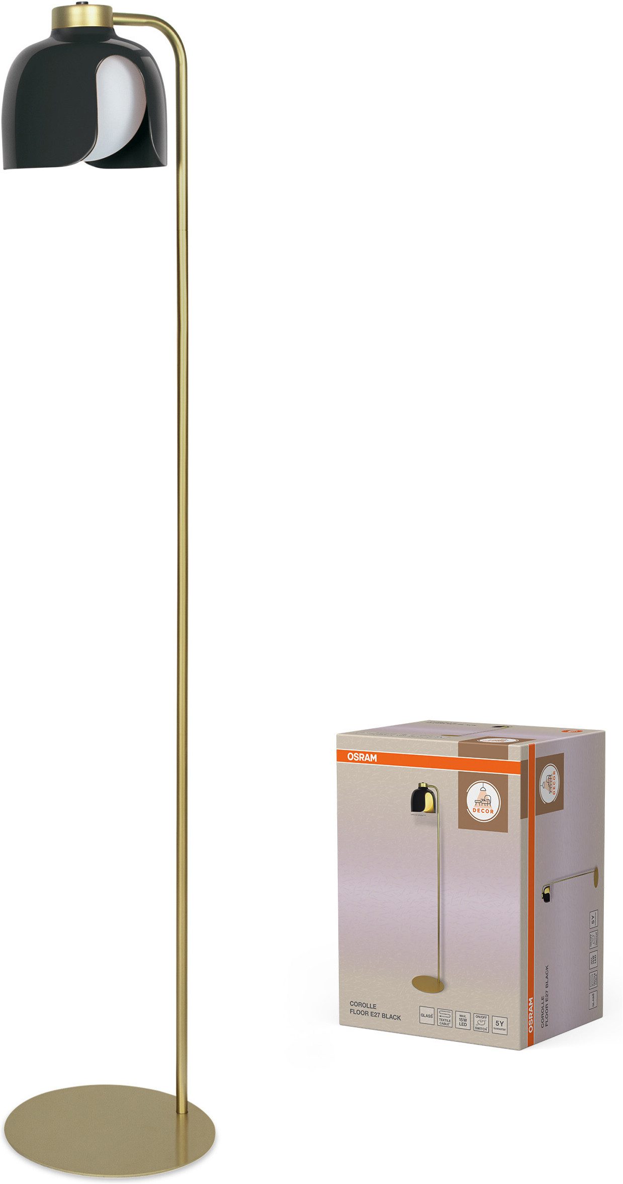Osram Stehlampe Decor Corolle, ohne Leuchtmittel, Fassung E27, Stahl und Glas
