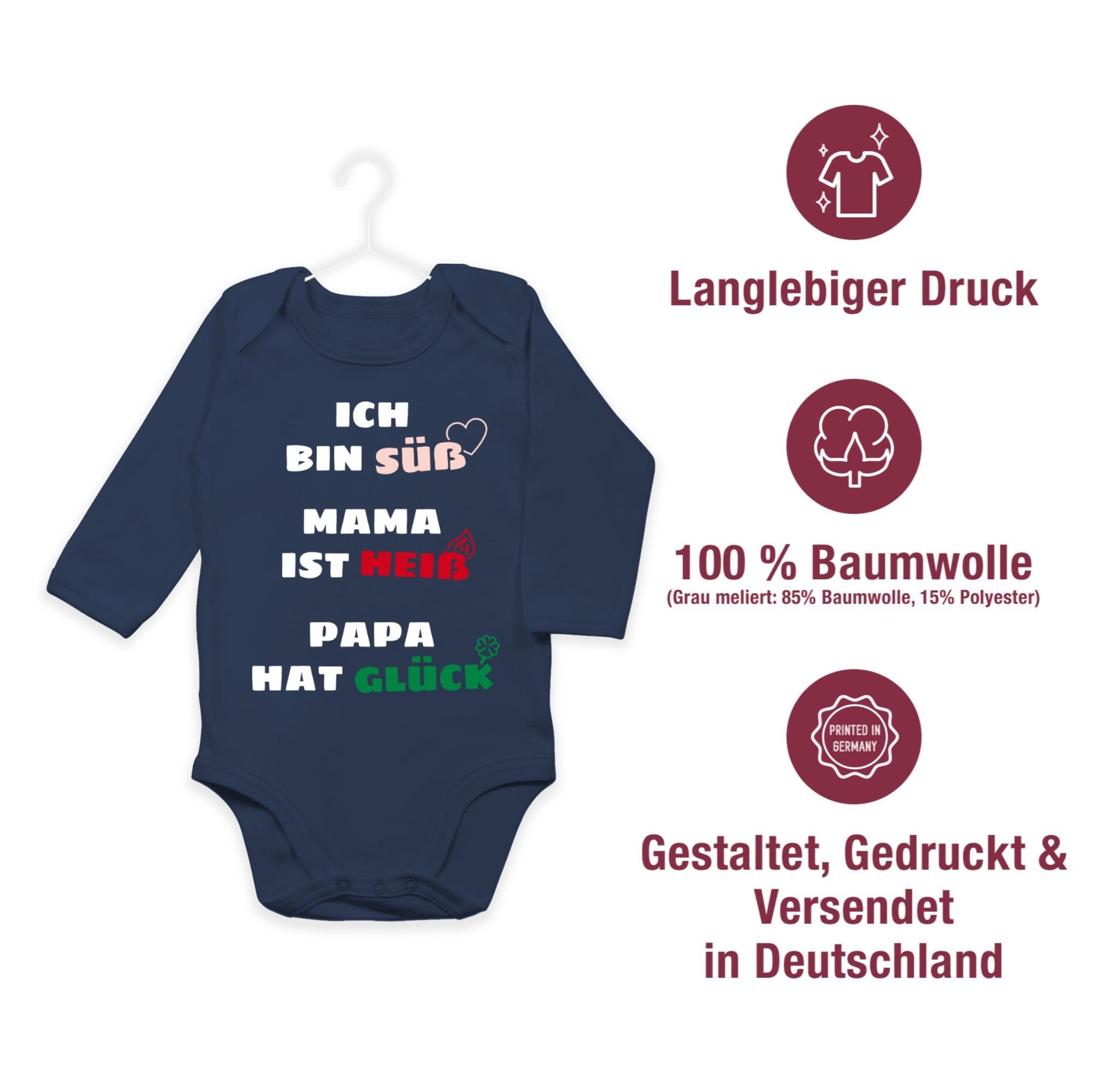 Blau Strampler Mädchen Junge hat Baby Shirtracer 2 Papa Ich Glück heiß Mama Shirtbody ist süß Navy bin &