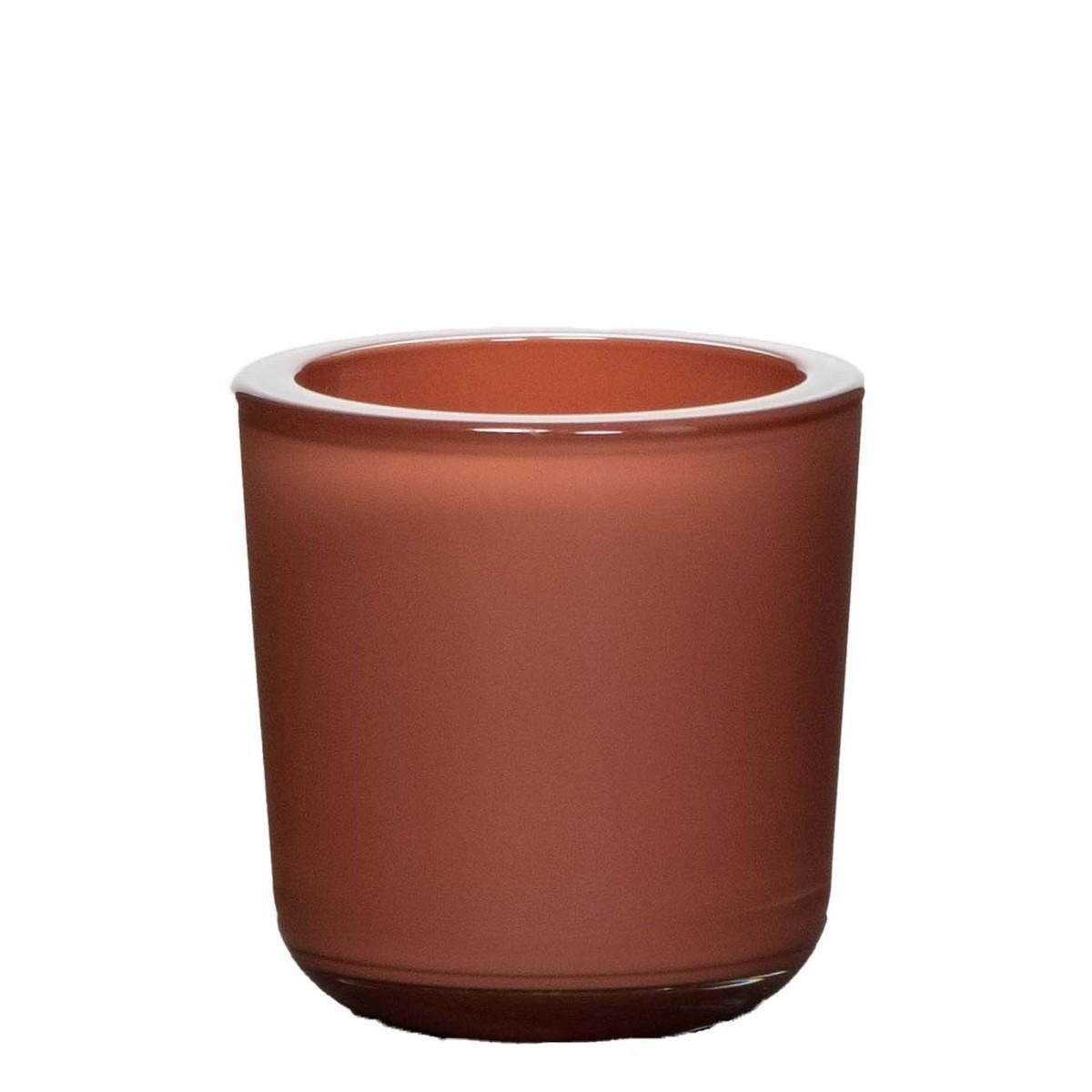INNA-Glas Kerzenhalter Teelicht Glas NICK, rot-braun, 7,5cm, Ø7,5cm