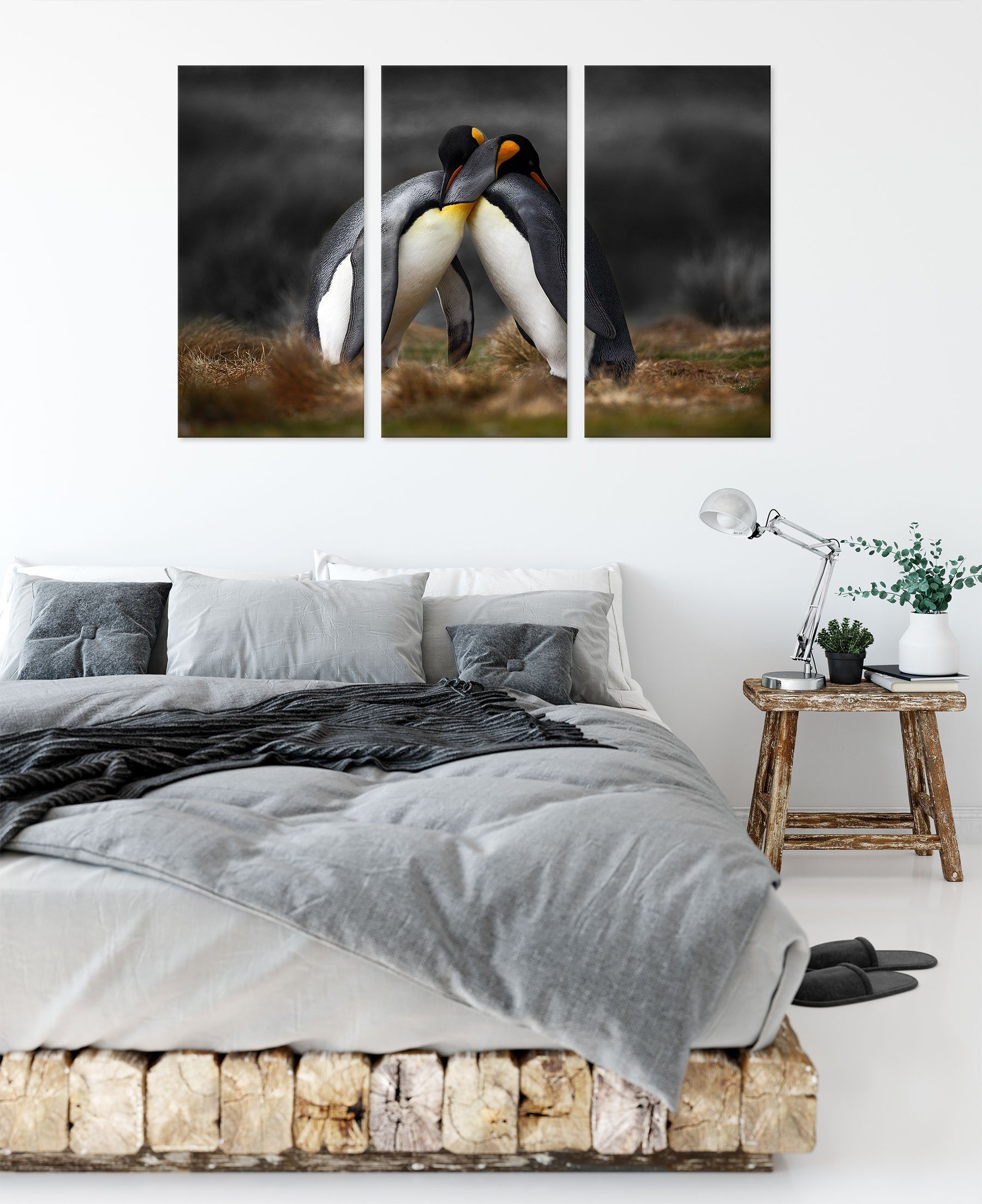 Pixxprint Leinwandbild in (1 in St), der Leinwandbild (120x80cm) fertig bespannt, 3Teiler Pinguine Zackenaufhänger Pinguine inkl. der Antarktis, Antarktis