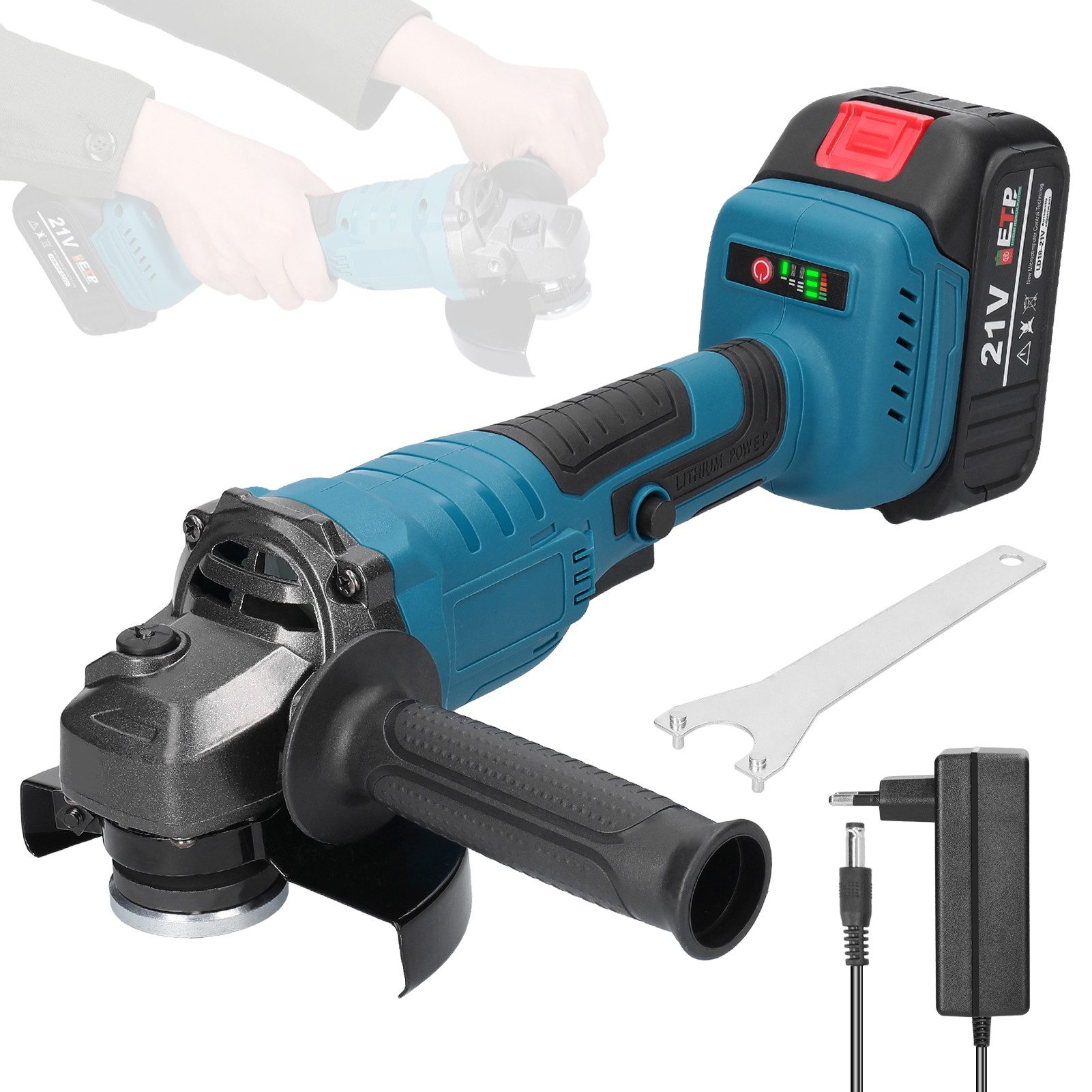 GARRYFIZH Akku-Winkelschleifer 21 V 125 mm M14 bürstenloser Motor zum Schneiden von polierten Fliesen, Kompatibel mit verschiedenen M14-Schleifscheiben, verdickte Schallwand