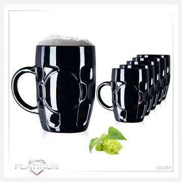 PLATINUX Bierglas Schwarze Bierkrüge, Glas, 500ml mit Henkel Bierkrug Maßkrug mit Ornament Muster, klassisch