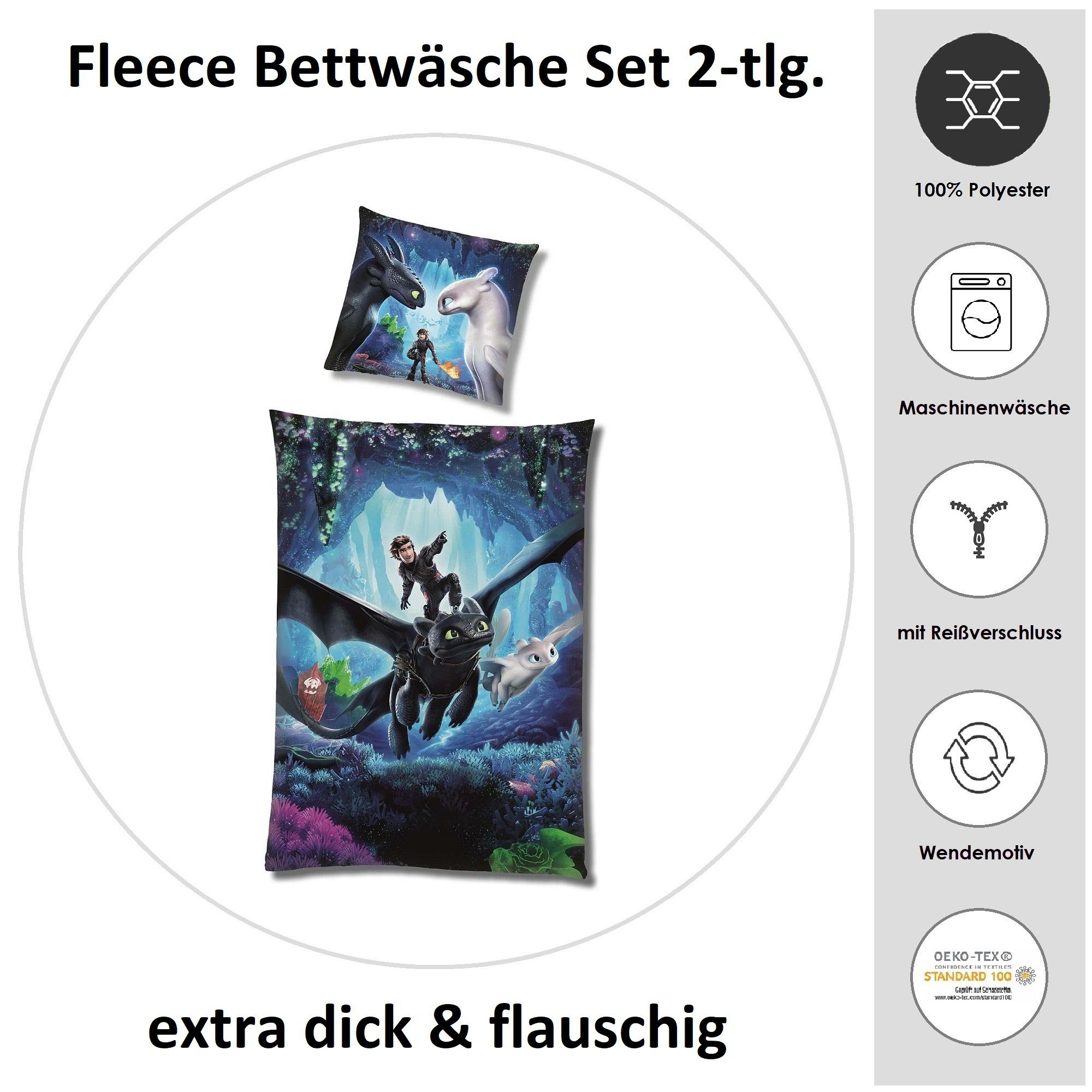 Familando Kinderbettwäsche Dragons Drachenzähmen 135x200 80x80 günstig online kaufen