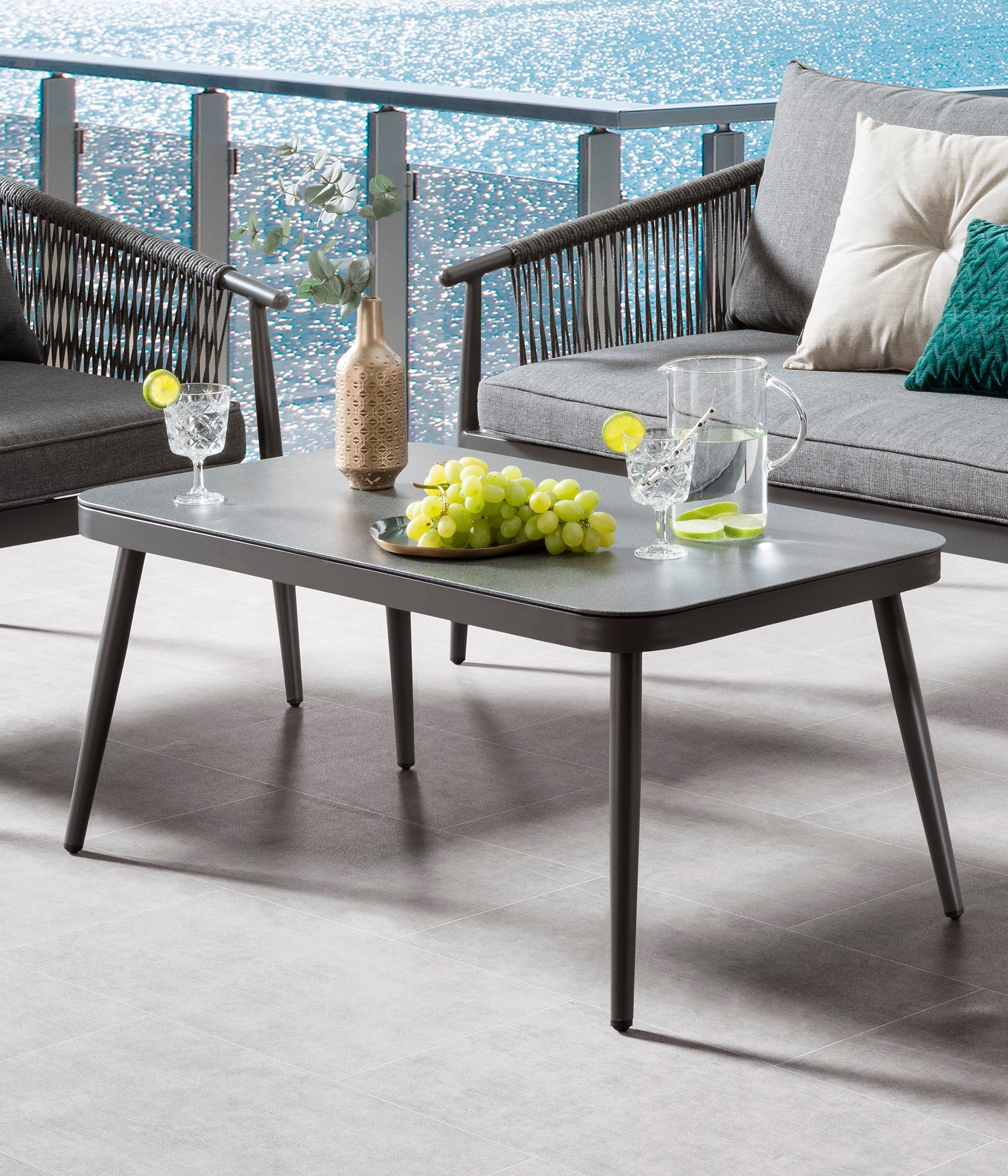 Destiny Gartenlounge-Set VERONA, (11-tlg., 1x 2er Sofa, 2x Sessel, 1x Tisch, inkl. Auflagen), Aluminium, Olefin-Rope