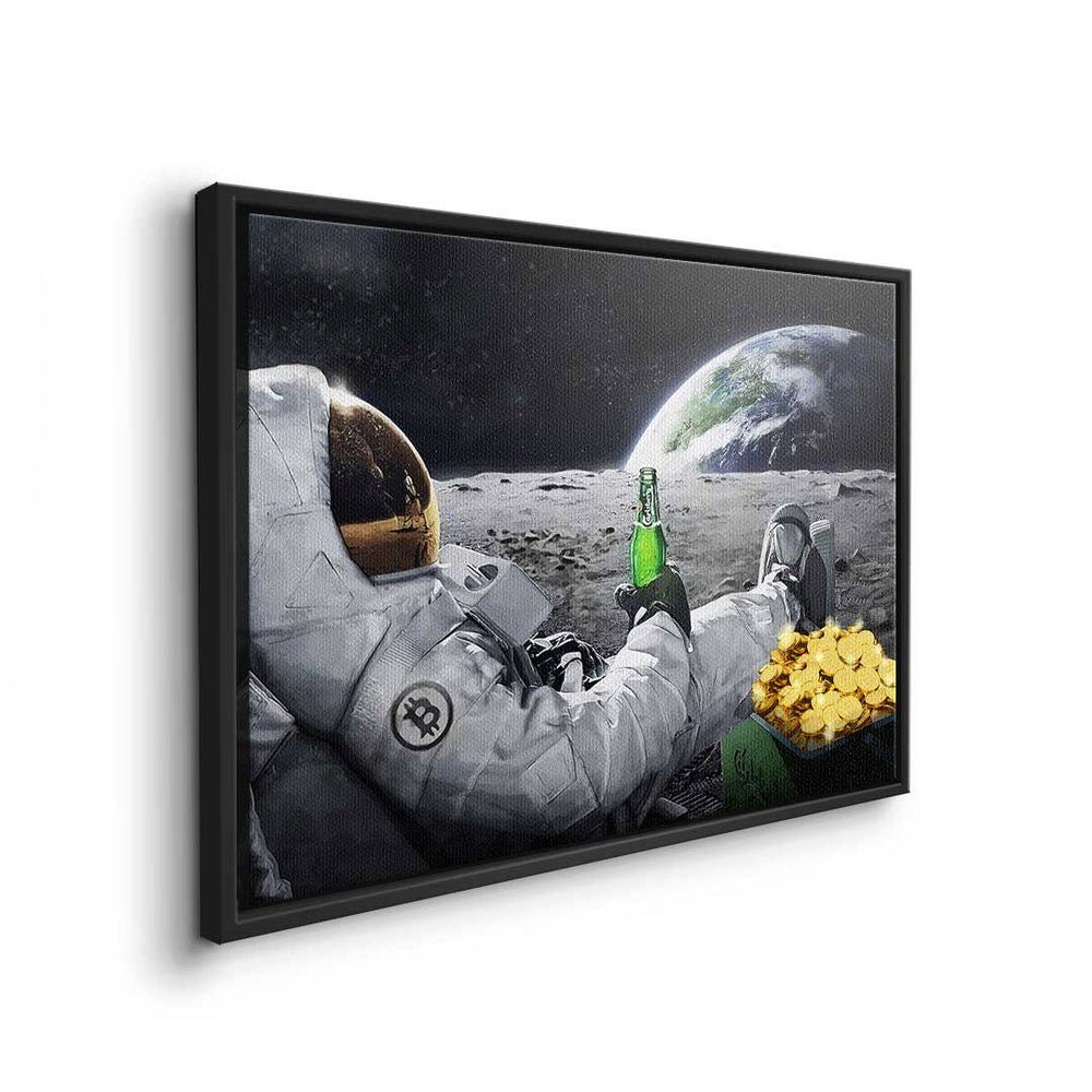 Astronaut schwarzer DOTCOMCANVAS® Crypto - Lifestyle, Rahmen Premium Leinwandbild Trading Bitcoin Leinwandbild Bitcoin Astronaut - - Lifestyle