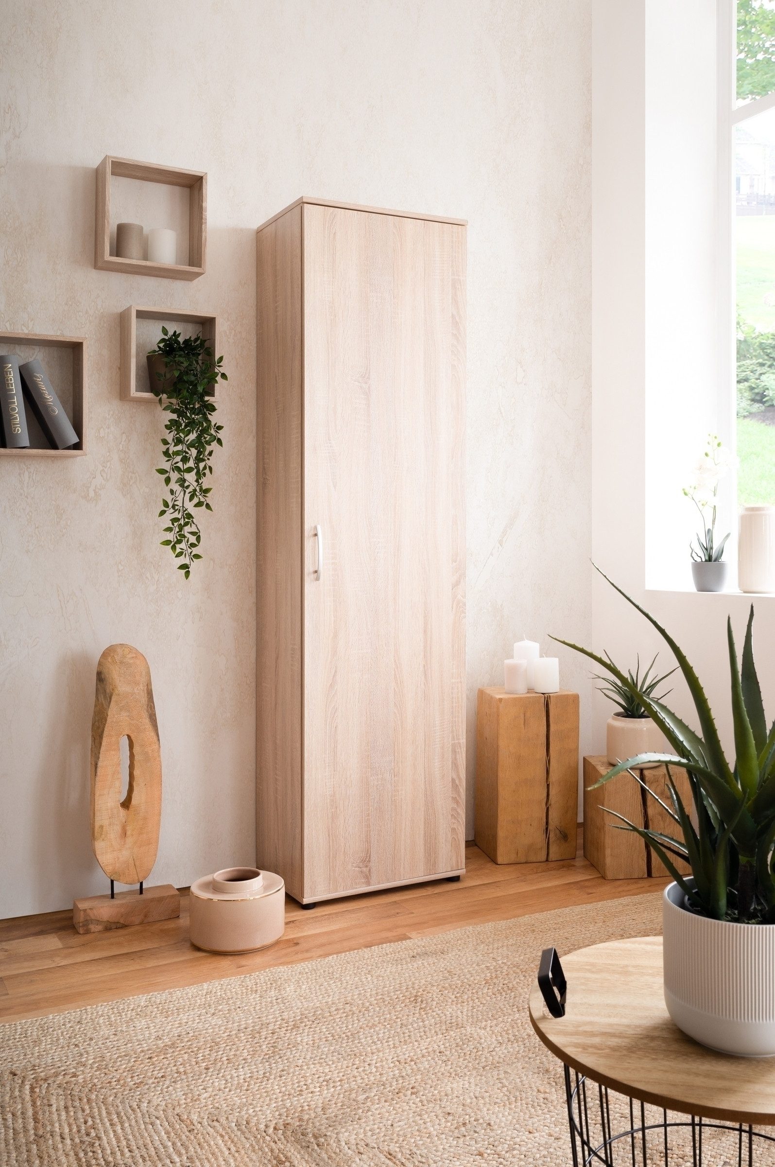 Finori Garderobenschrank 1 Tür, 5 Böden, in Sonoma Eiche Dekor - 50x187x34cm (BxHxT)