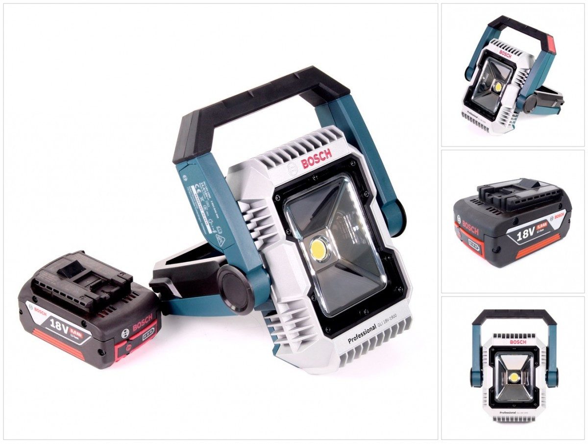 Bosch Professional Baustrahler GLI 18 V-1900 Akku Baustellen Lampe 18 V 1900 Lm + 1x Akku 5,0 Ah - o