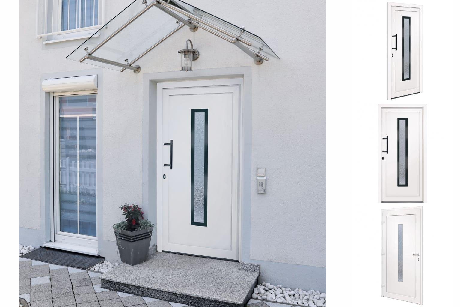 vidaXL Haustür Hauseingangstür Haustür Weiß 108x200 cm PVC Glas-Element Linkshändig