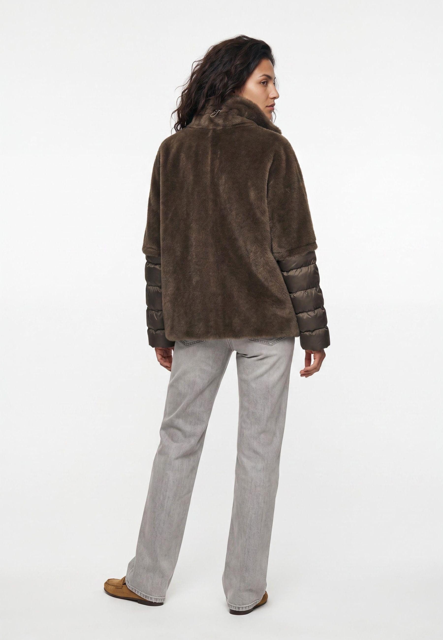 Milestone Fellimitatjacke MSLorena Damen Kunstfelljacke Übergangsjacke Tunnelzug, Metallreißverschluss