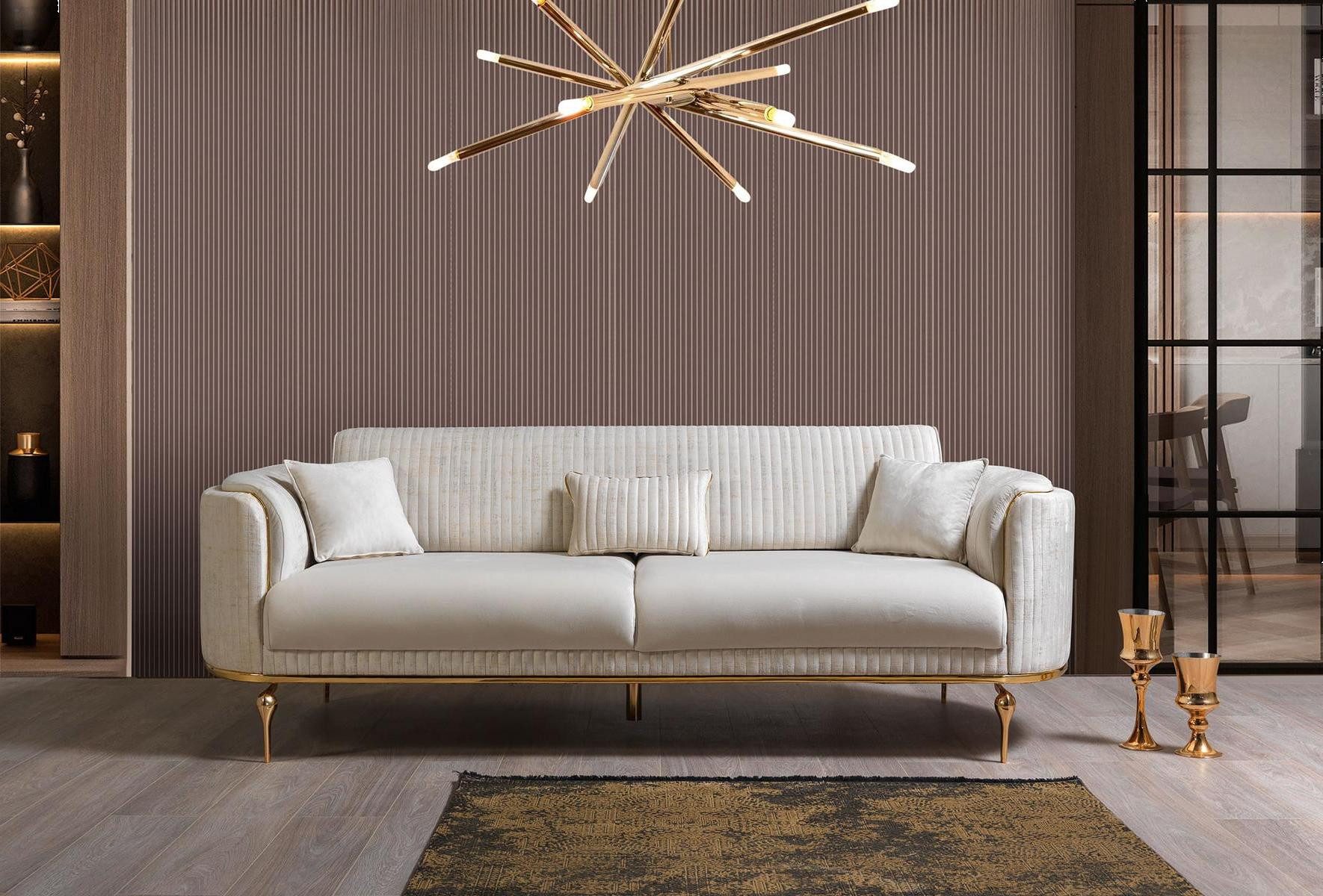 Xlmoebel 3-Sitzer Designer Sofa in Weiß aus hochwertigem Textilgewebe, Hergestellt in Europa
