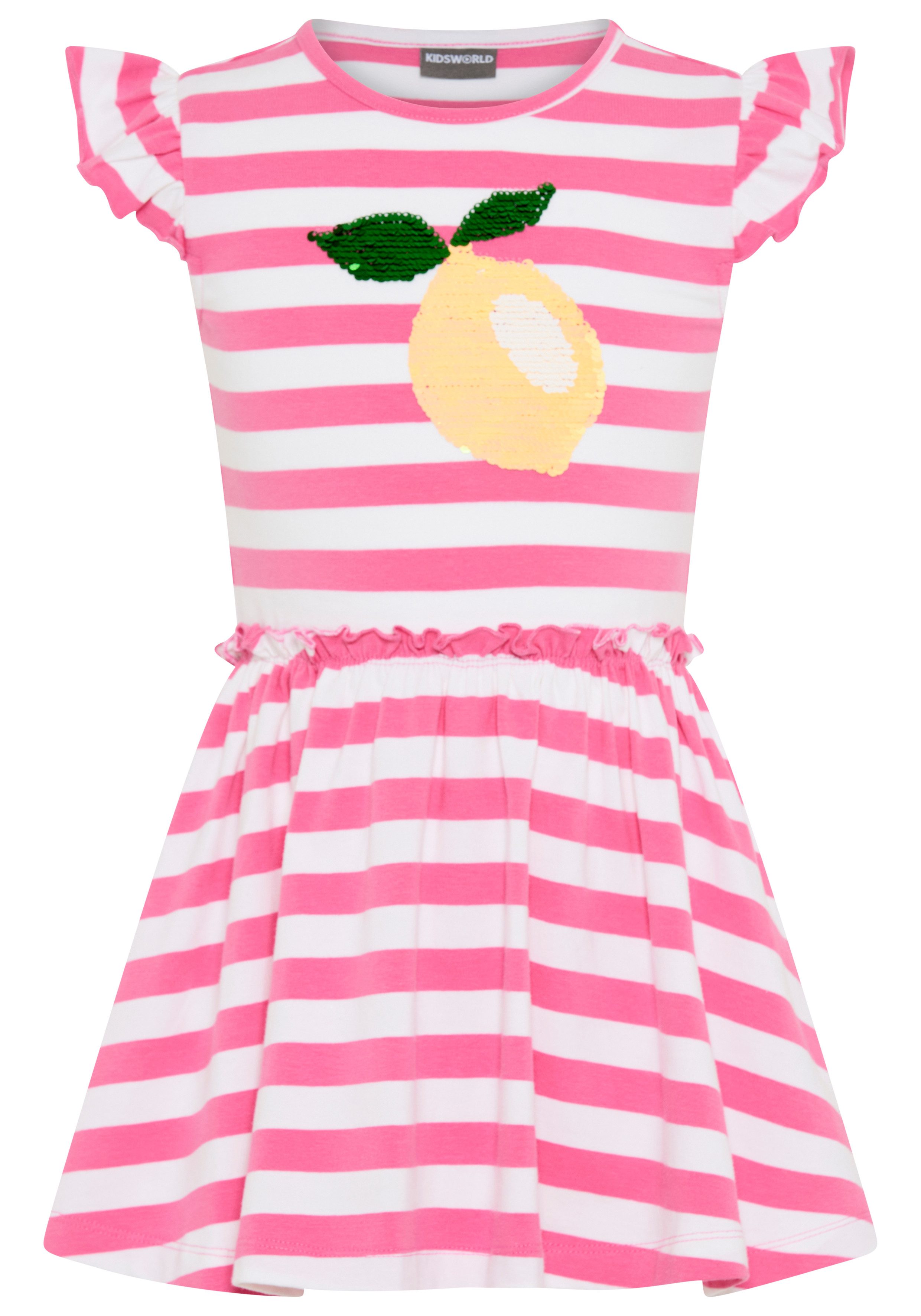 KIDSWORLD Jerseykleid mit Pailletten für kleine Mädchen festlich, kniefrei, verspielt, aus Baumwollmischung. Reduzierter Preis € 17,99. Unverbindliche Preisempfehlung € 21,99, (€ 17,99 pro 1 Stk)