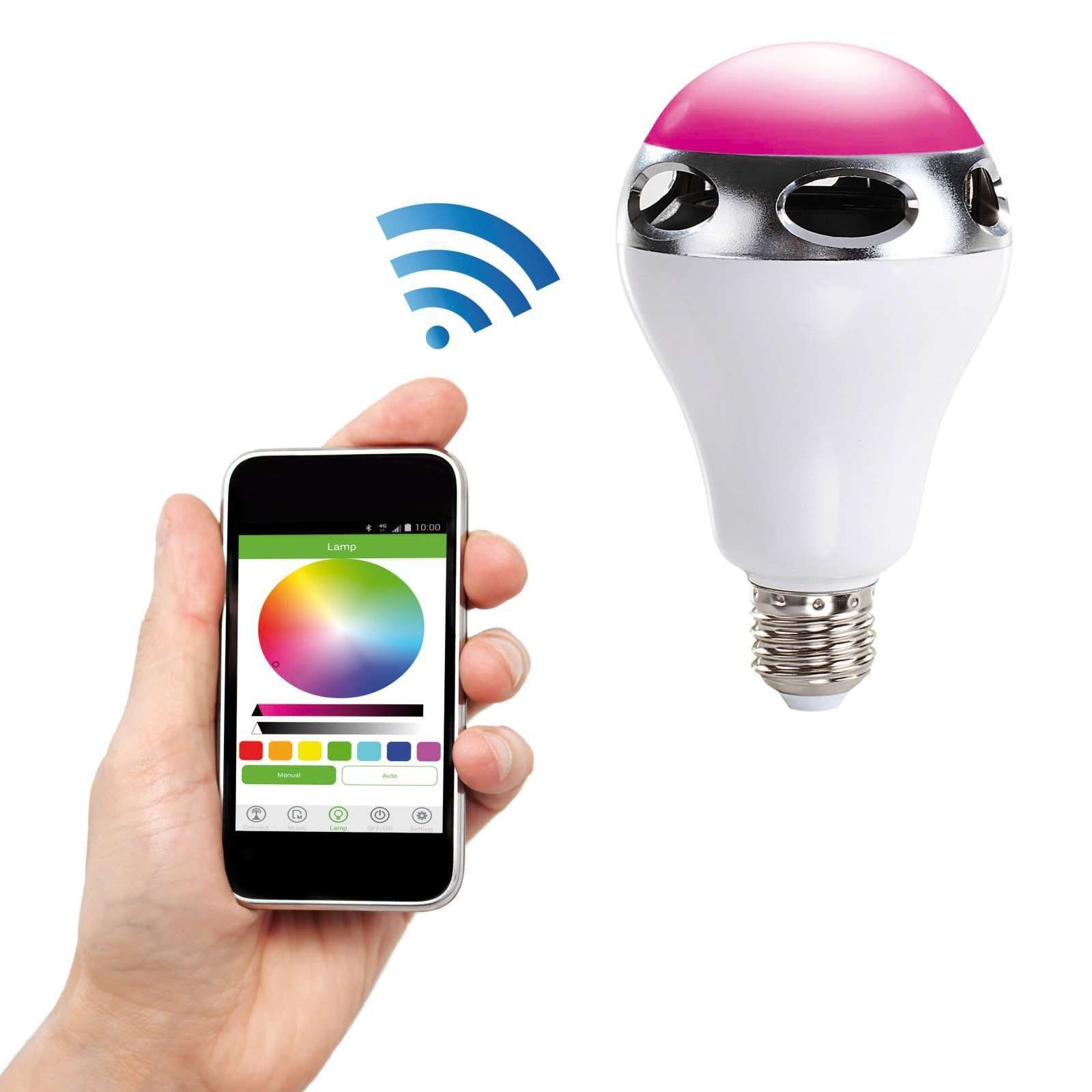 LIVOO Bluetooth-Lautsprecher Farbwechsel LED-Glühbirne Lautsprecher ClipSonic iOS E27