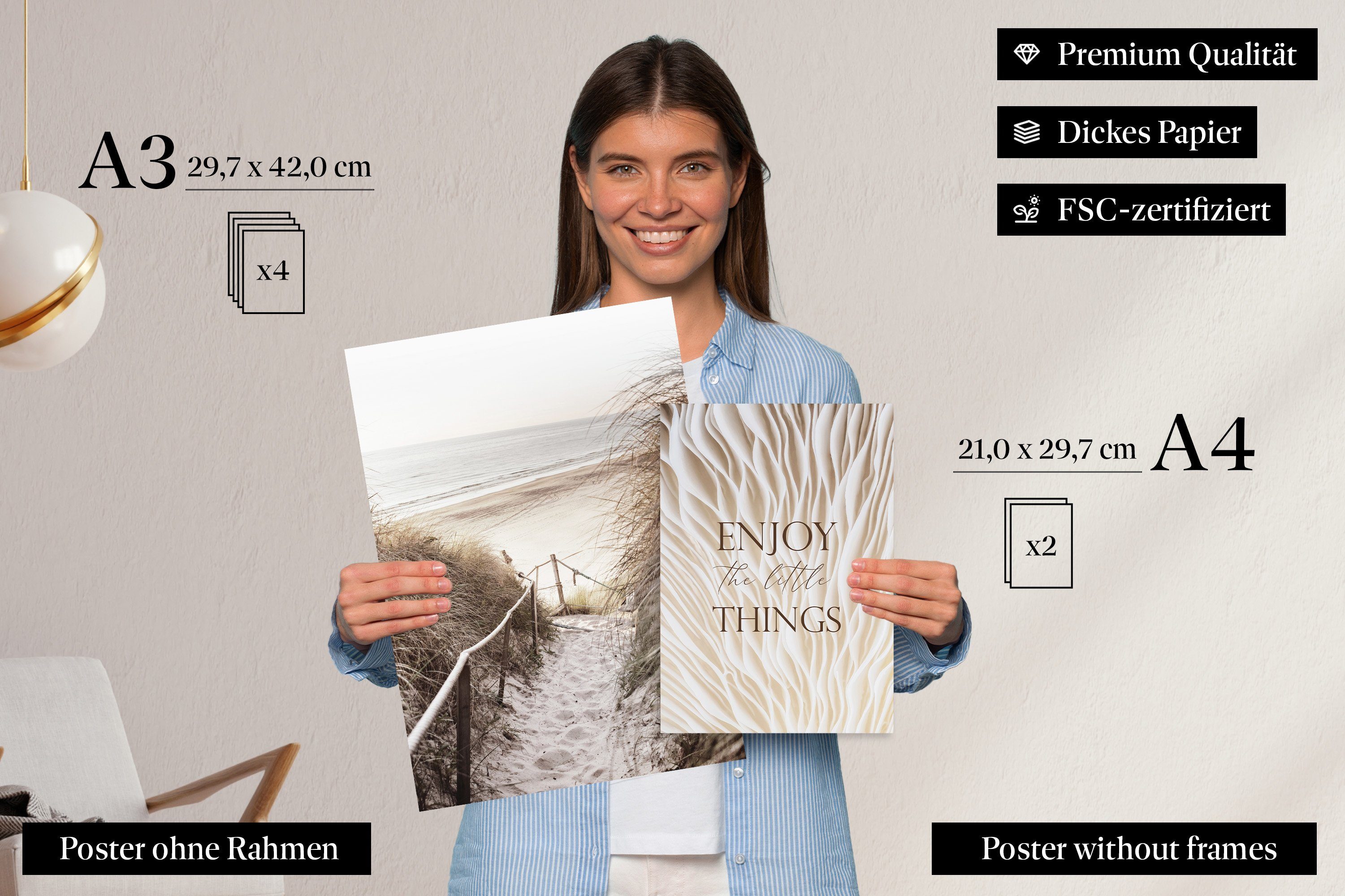 » Wohnzimmer als & Deko, CreativeRobin Strand Poster-Set Pampasgras Pampasgras Strand Bilder-Collage «