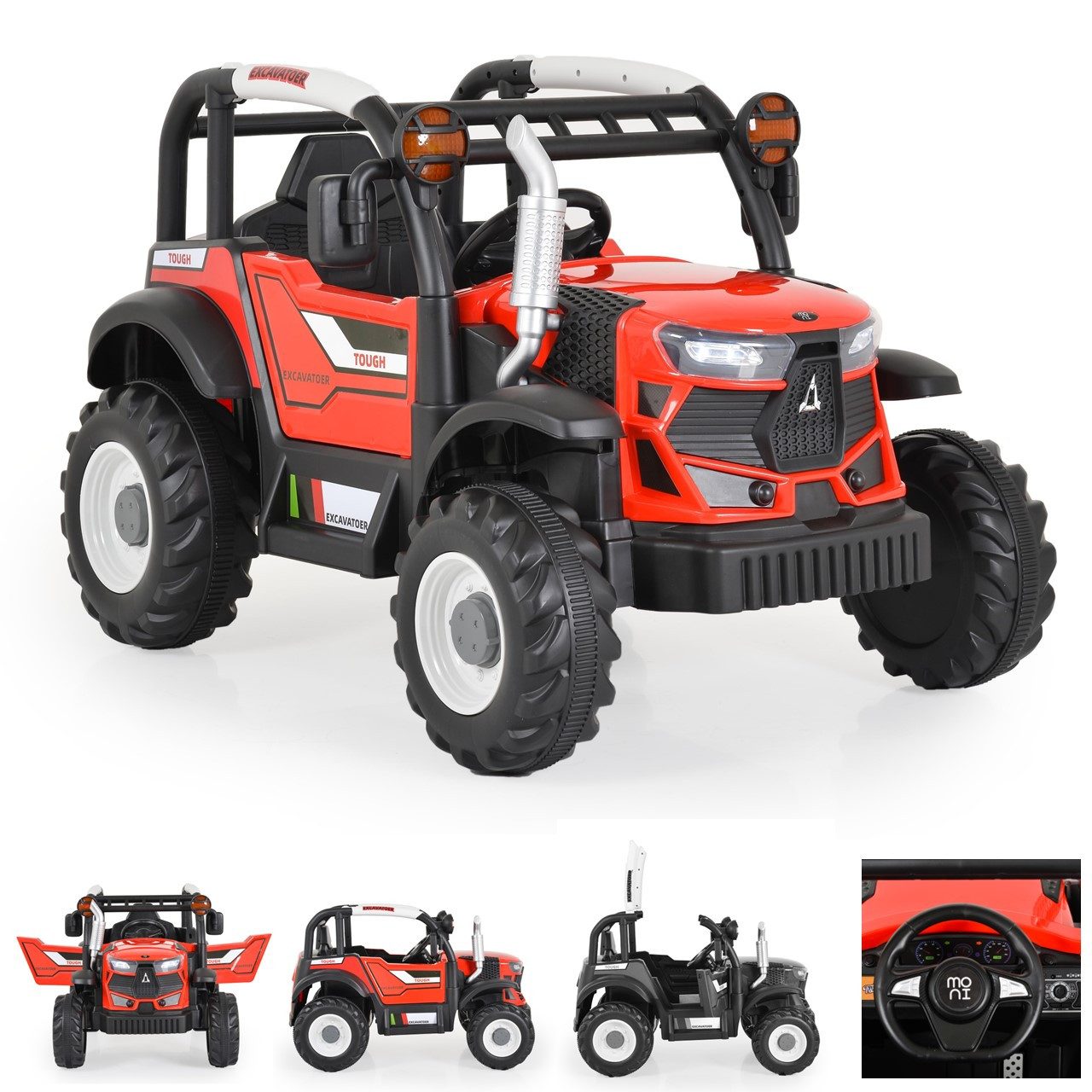 Moni Elektro-Kinderauto Kinder-Elektro Traktor Harvest, Belastbarkeit 30 kg, Fernbedienung, Hupe, Lichter, Musik, MP3