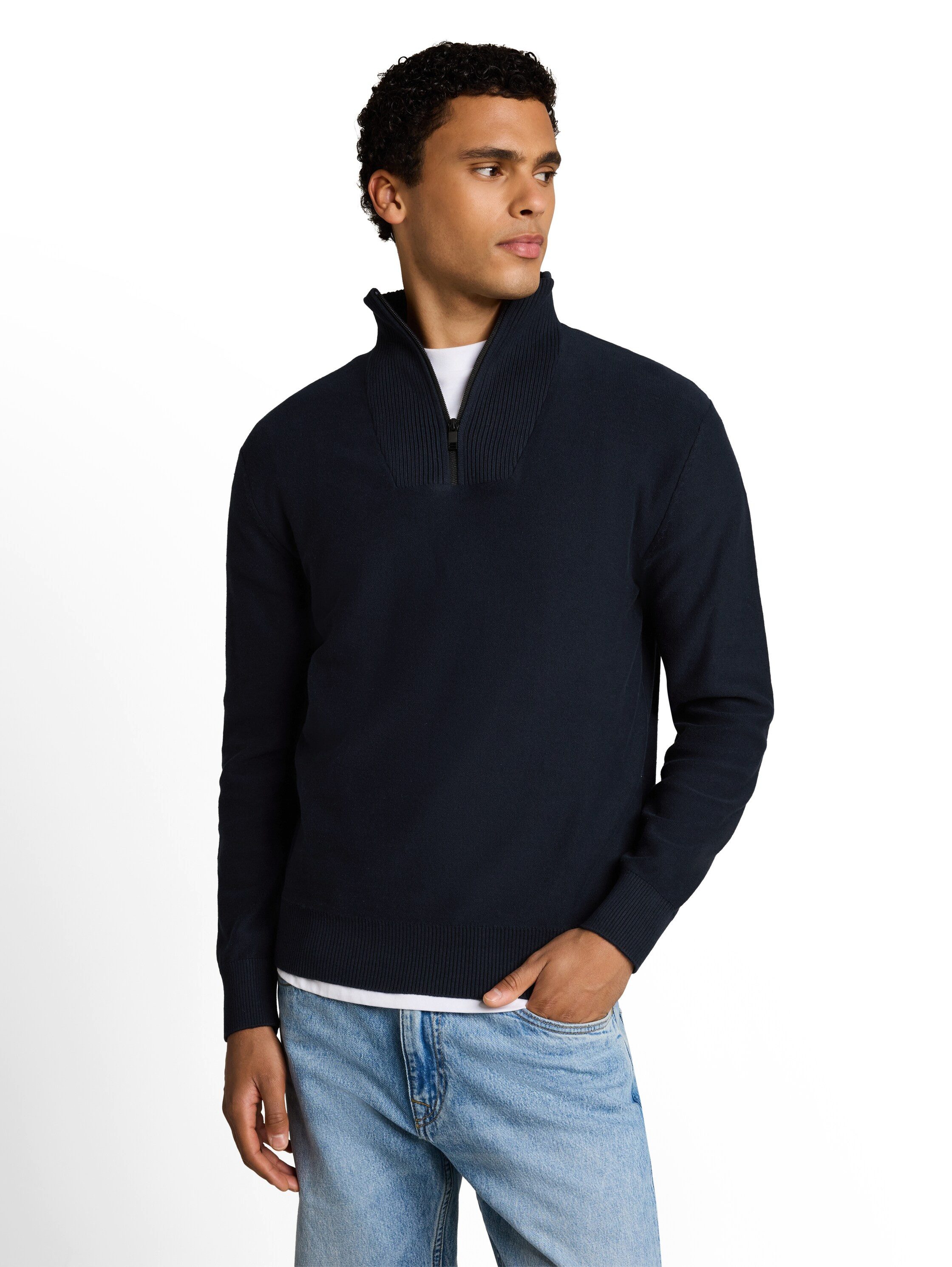 TOM TAILOR Denim Strickpullover mit Rippbündchen