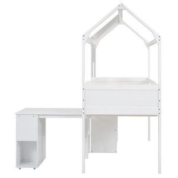 REDOM Kinderbett Stauraumbett, Hausform, ausziehbarer Tisch, drei Schubladen (90*200cm), ohne Matratze