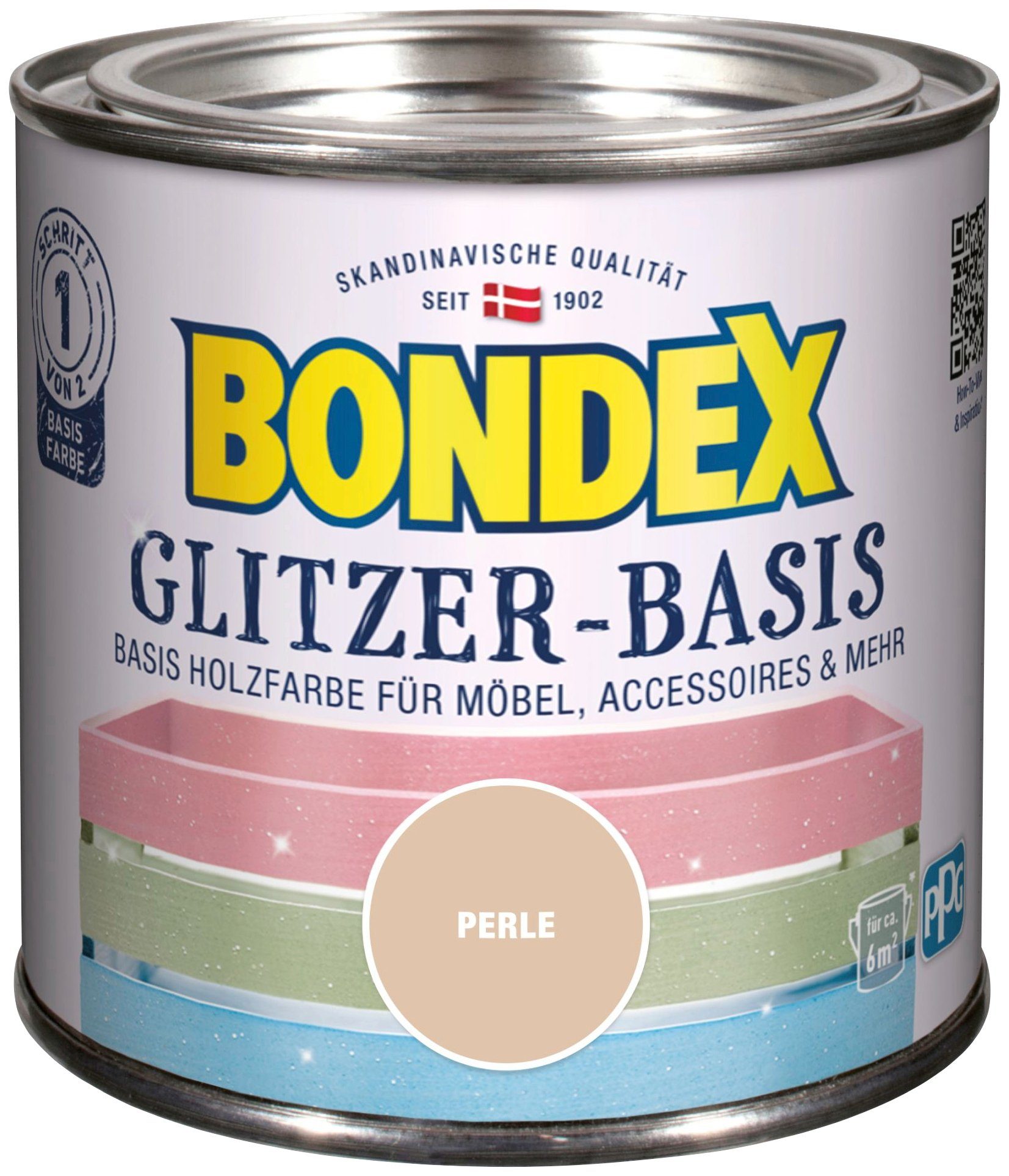 Bondex Bastelfarbe GLITZER-BASIS, Basis Holzfarbe für Möbel & Accessoires, 0,5 l Perle
