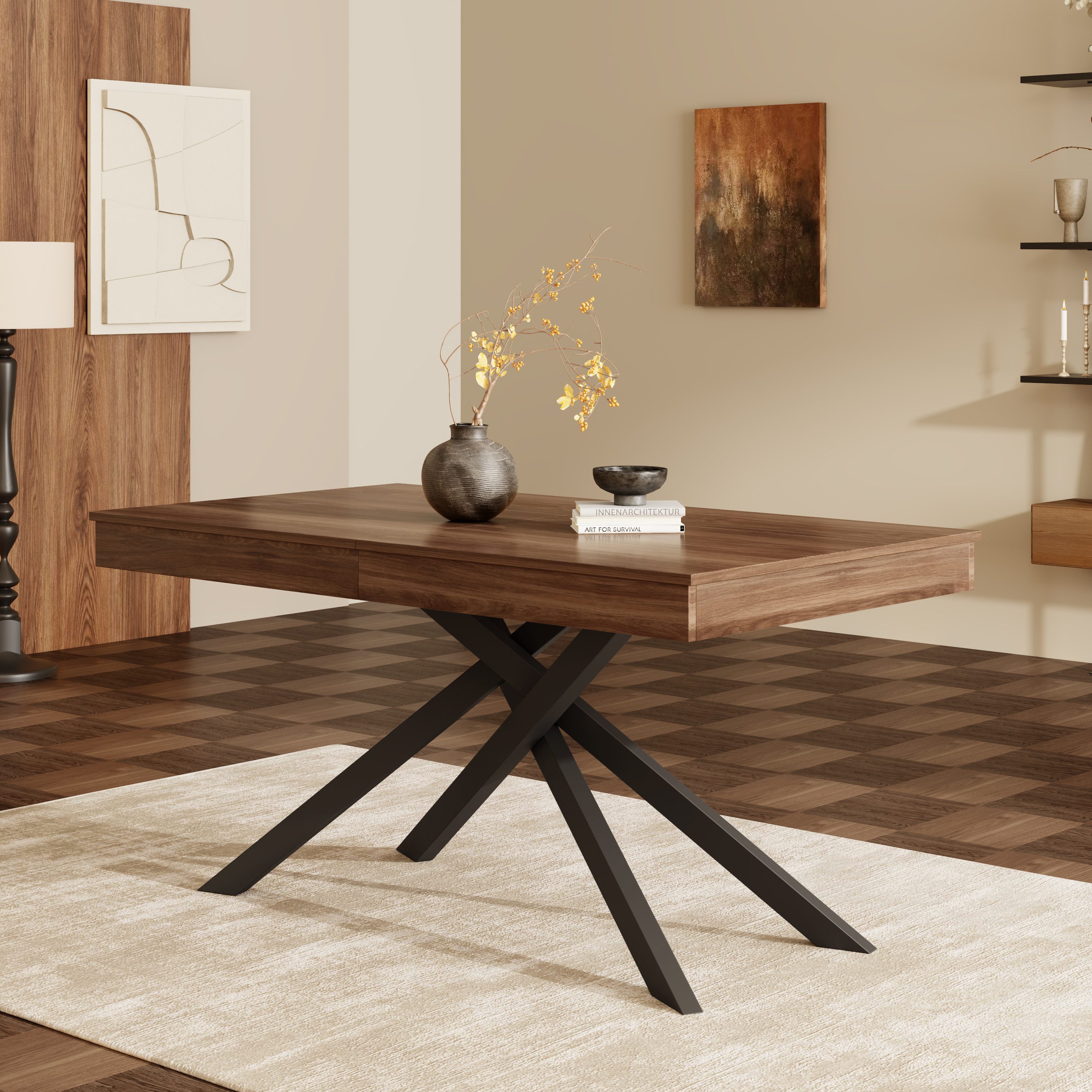 Celya Esstisch Ausziehbarer, 140/180*80 cm, rechte Form, für 6-8 Personen (verdickte Tischplatte, Metallbeine, einfacher Stil)