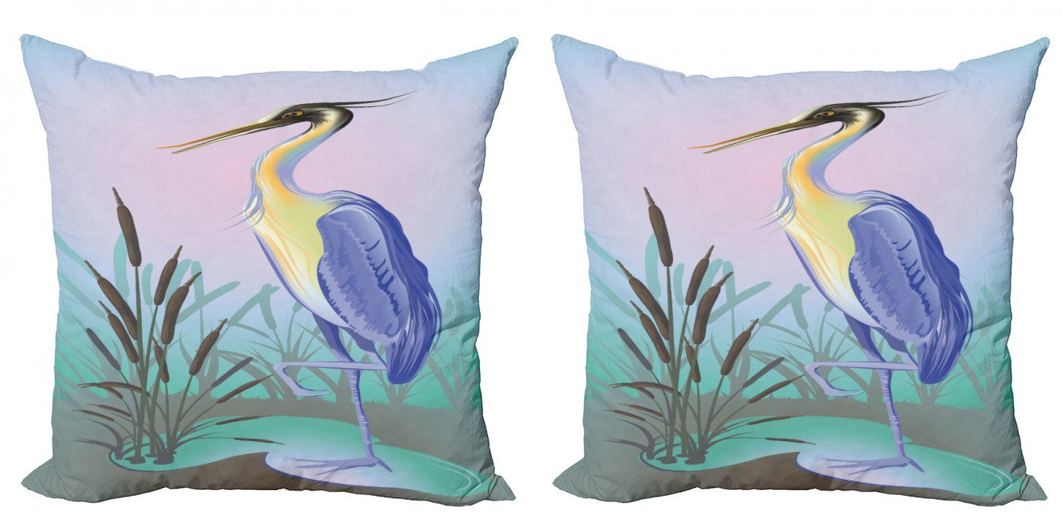 Modern Reed Doppelseitiger Accent Heron mit Wasser Digitaldruck, (2 Stück), Kissenbezüge Tierwelt Abakuhaus