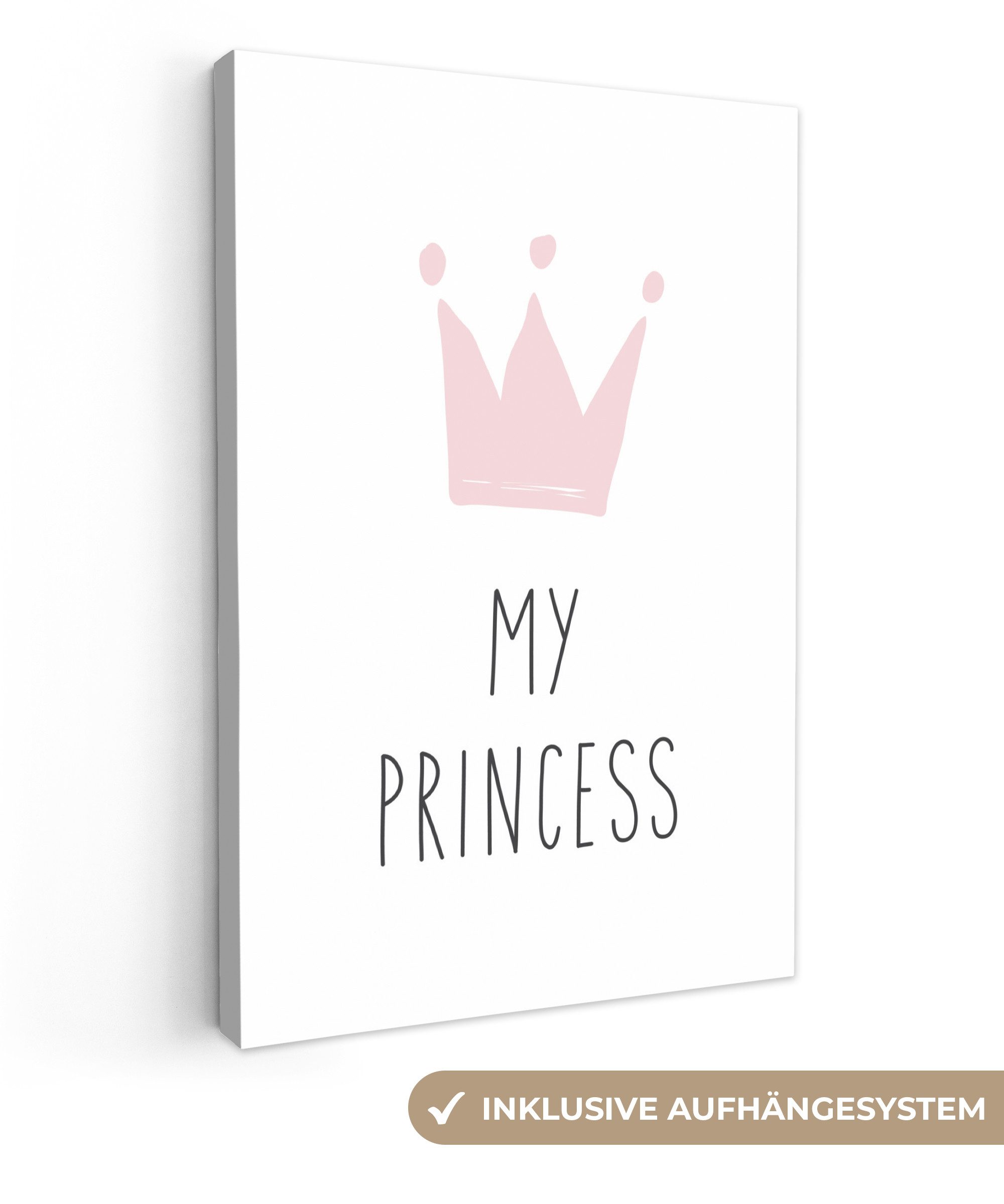 OneMillionCanvasses® Leinwandbild Zitate - Meine Prinzessin - Krone - Illustration - Rosa - Kind - Mädch, Fotodruck (1 St), Leinwand Canvas Wandbild, Wanddekoration 20x30 cm