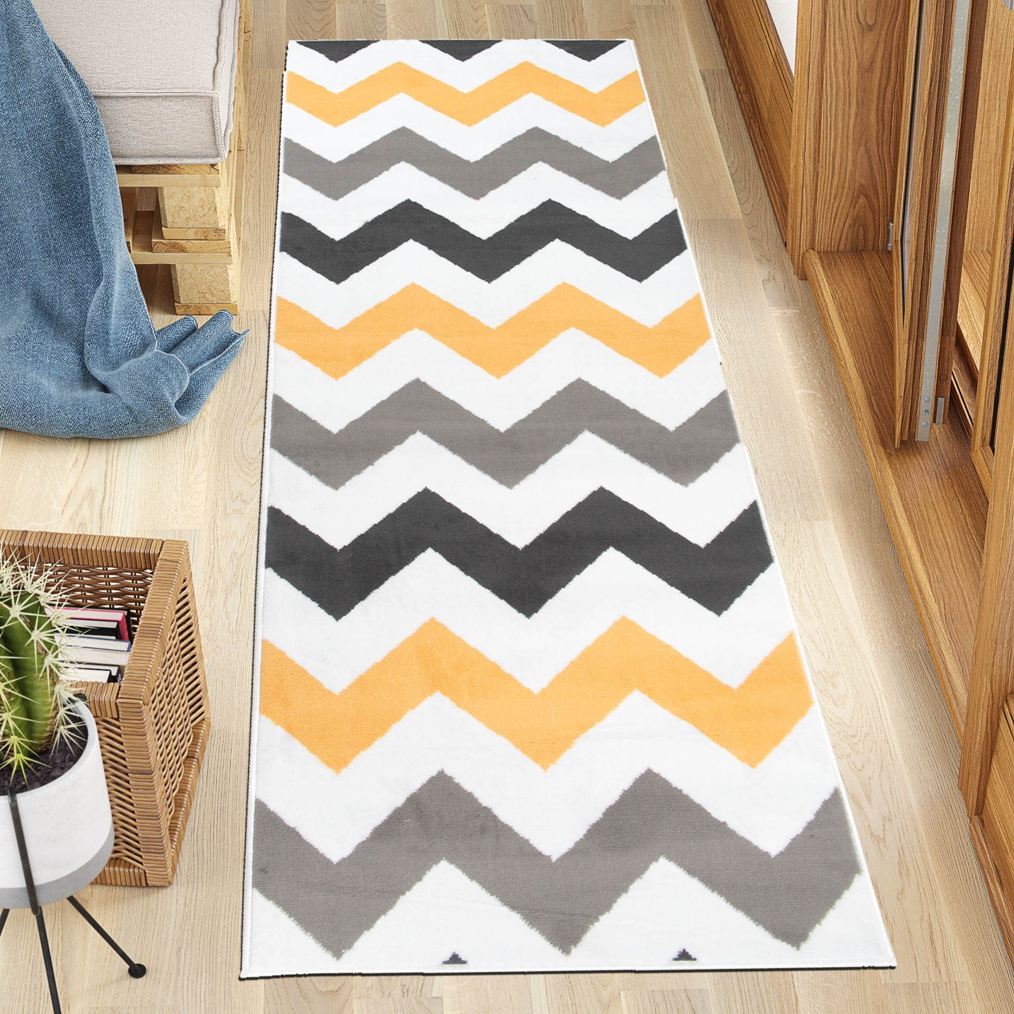 Mazovia Läufer Läufer Flurläufer Modern für Vorzimmer 100 cm Breit Grau Gelb, 100 x 100 cm, Kurzflor, Meterware, Höhe 8 mm