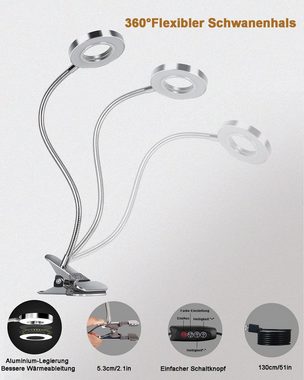 HYTIREBY LED Leselampe LED-Leselampe, dimmbare Klemmleuchte, LED-Leselampe 3 Modi & 10 Dimmstufen, flexibles Klemmlicht,7W, Silber