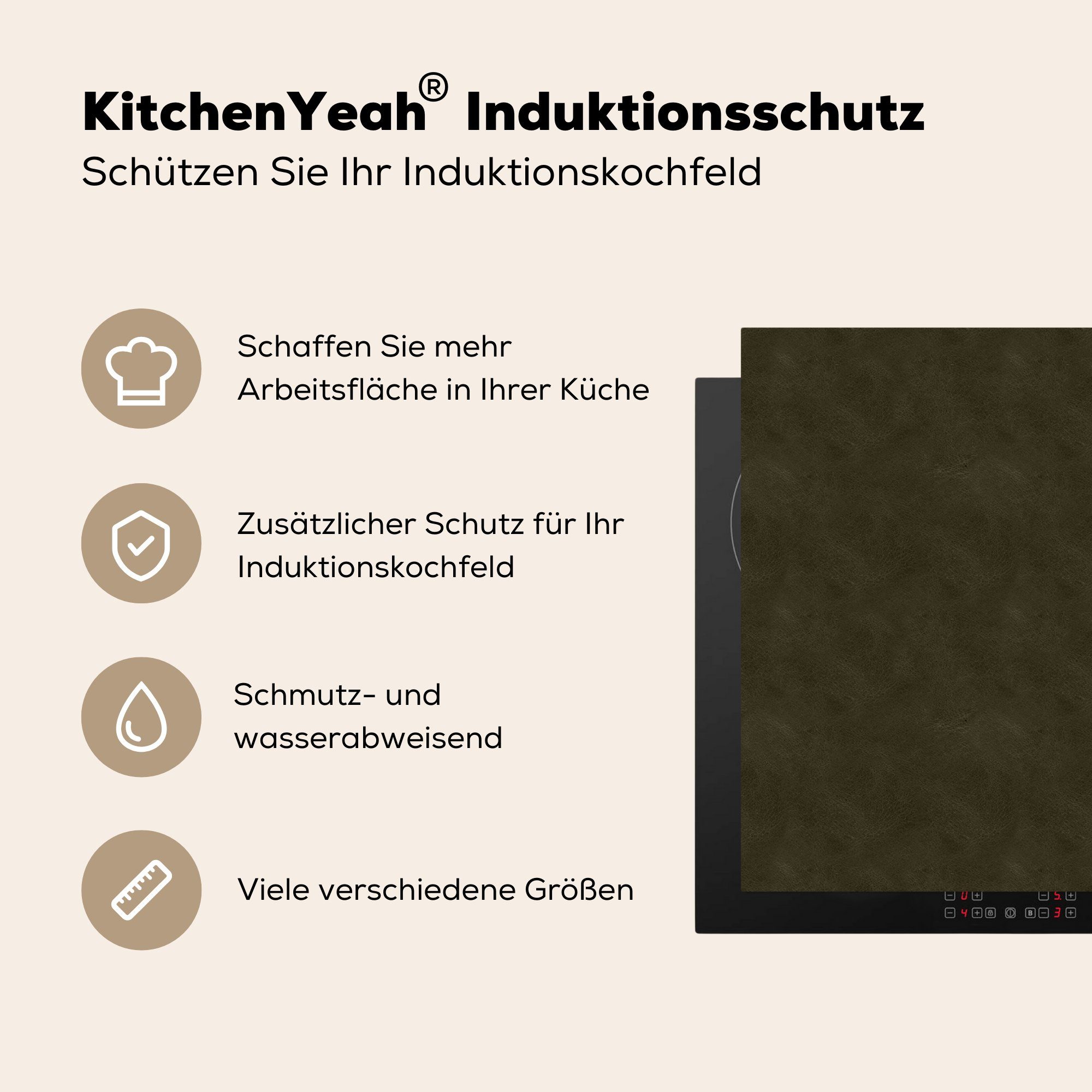 Induktionsschutz, 57x51 - Leder Herdblende-/Abdeckplatte MuchoWow Vinyl, - cm, Ceranfeldabdeckung Tiere, (1 tlg), Grün Induktionskochfeld,