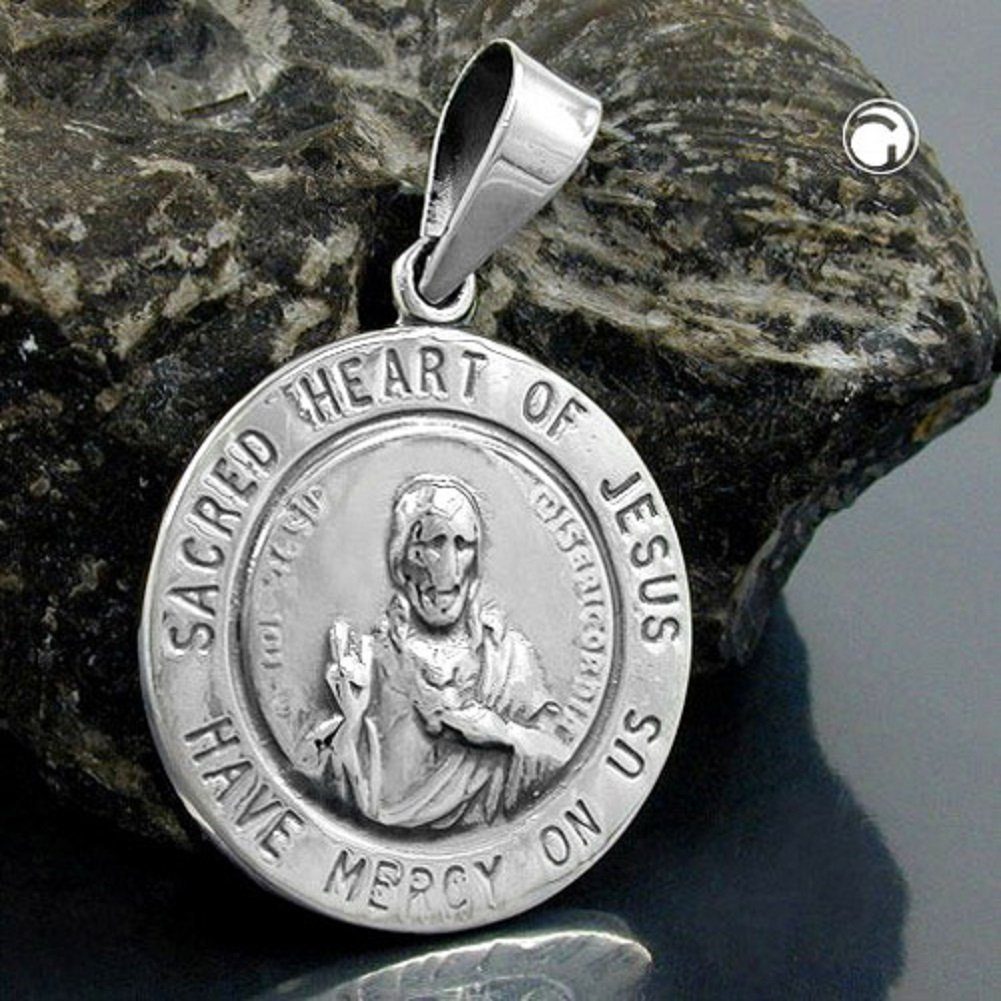 Kettenanhänger 26 kleiner Kettenanhänger und Anhänger geschwärzt Jesu Herren mm Silber dunkel Herz Silberschmuck Schmuckbox, unbespielt Damen 925 für Verehrung inkl.