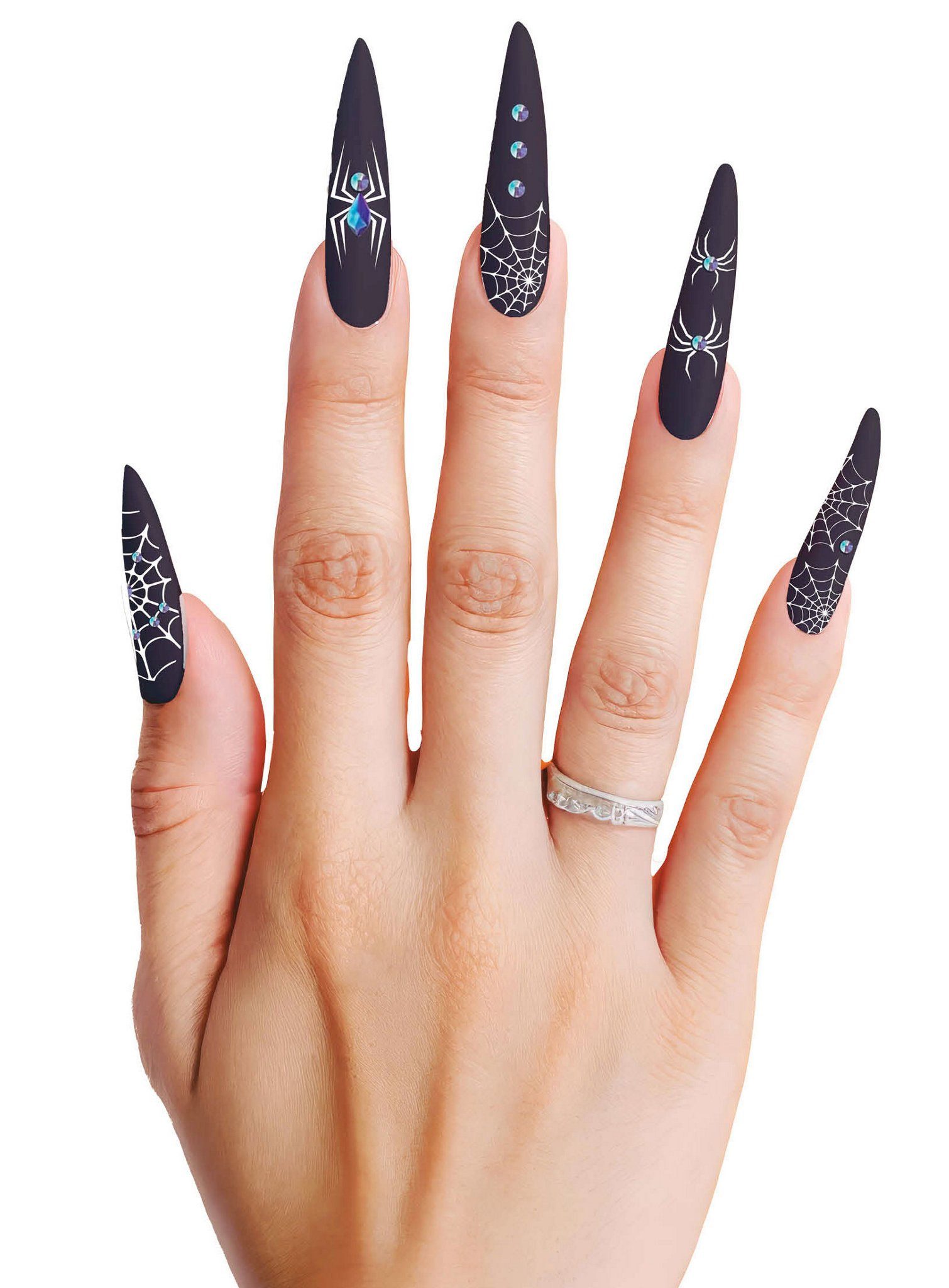 Metamorph Искусственные ногти Schwarze Witwe Spinnen-Fingernägel, Glitzernde Spinnen für High Class Hexen und düstere Damen