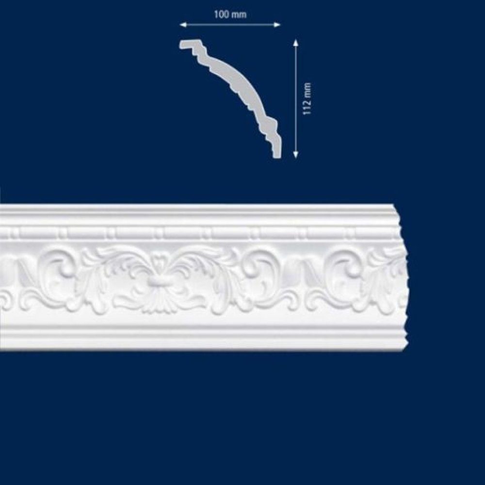 PROVISTON Stuckleiste Polystyrol, 100 x 112 x 2000 mm, Weiß, Deckenleiste, Kleben, Polystyrol, 1-St.