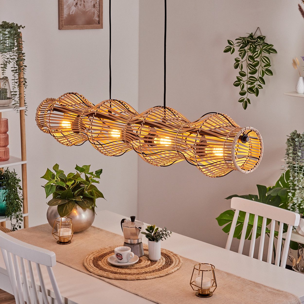 hofstein Pendelleuchte Hängelampe aus Metall/Bambus in Schwarz/Naturfarben, günstig online kaufen