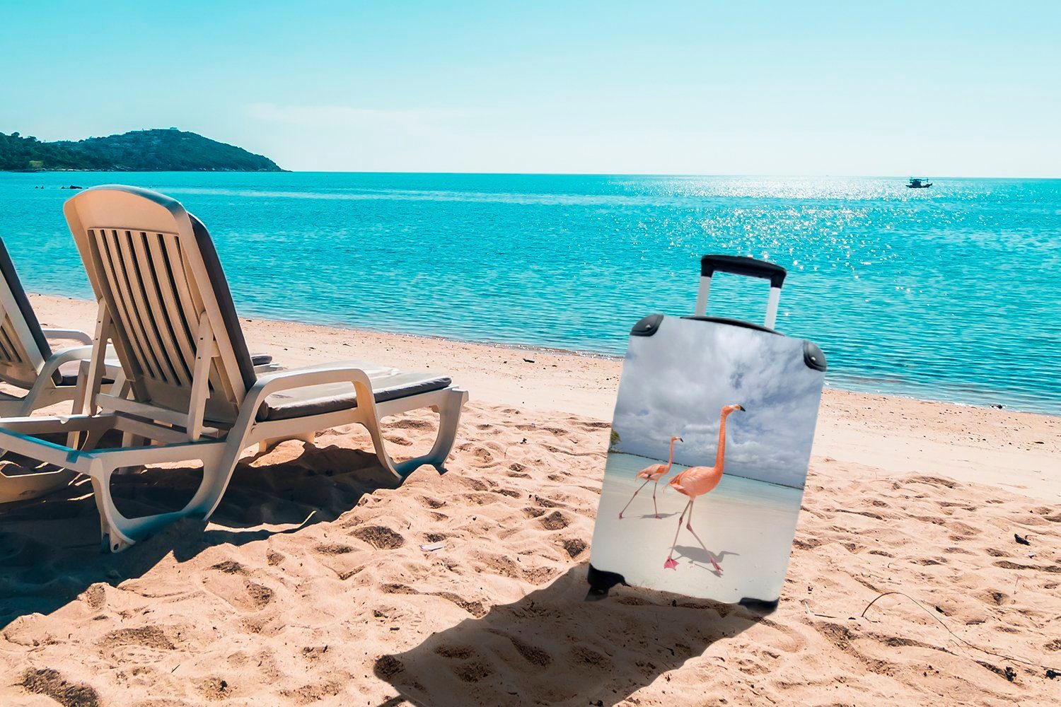 Rollen, Aruba, Zwei Handgepäckkoffer einer auf Ferien, Reisetasche mit in Insel Reisekoffer für Flamingos rollen, Trolley, Handgepäck 4 MuchoWow