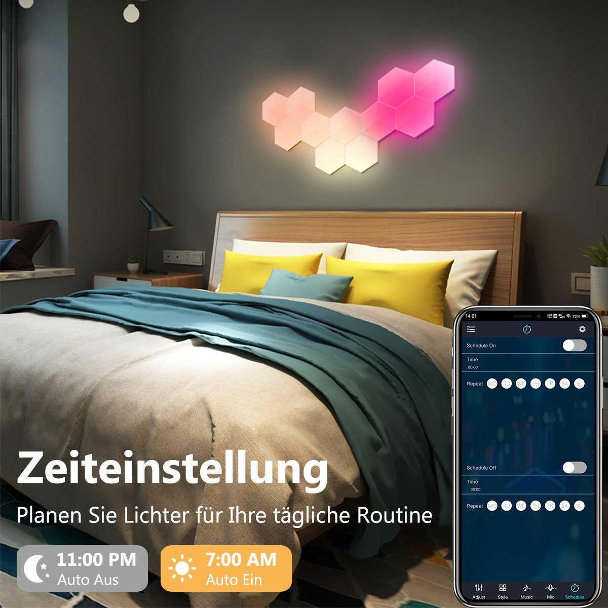 Jibenhome LED Dekolicht Hexagon LED Panel, Sechseck Light, Musik Sync, Smart Wandleuchte, RGB, Mit Bluetooth-App und Fernsteuerung Ambiance Wandleuchter für Gaming