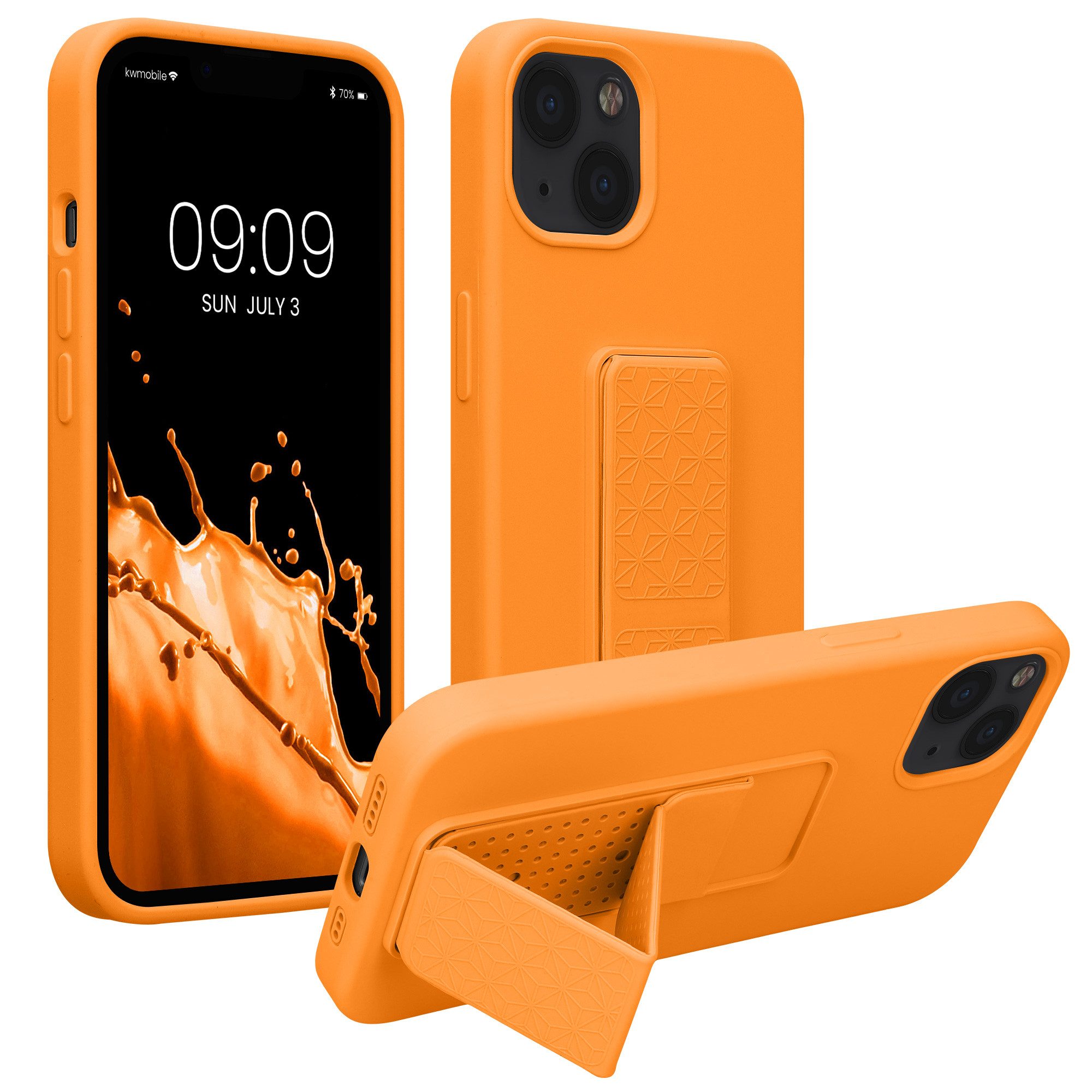 kwmobile Handyhülle kwmobile Handyhülle für Apple iPhone 13, Hülle mit Fingerhalter und Standfunktion - Silikon Case Handy Cover