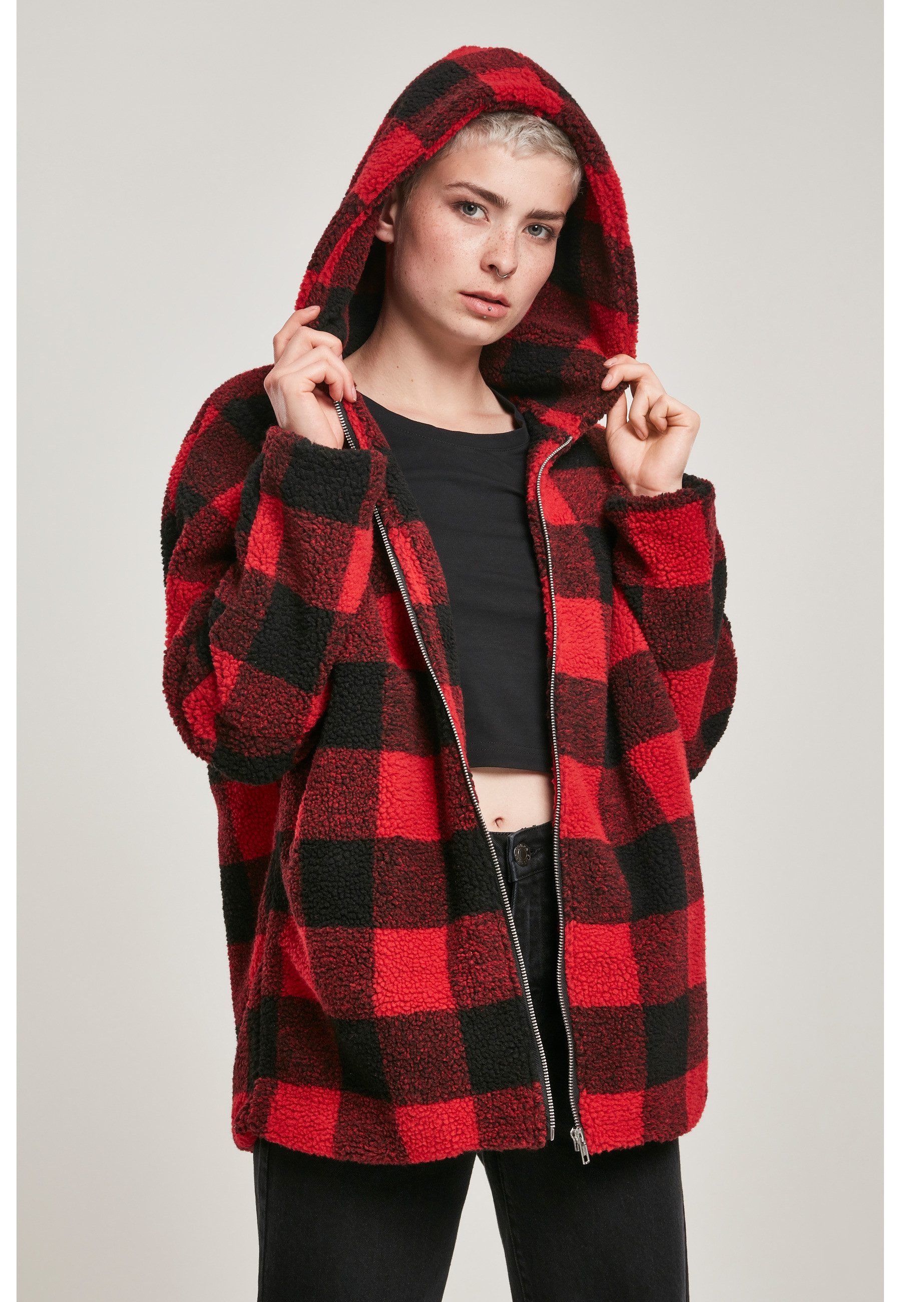 URBAN CLASSICS Winterjacke Urban Classics Damen Ladies Hooded Oversized Check Sherpa Jacket (1-St)