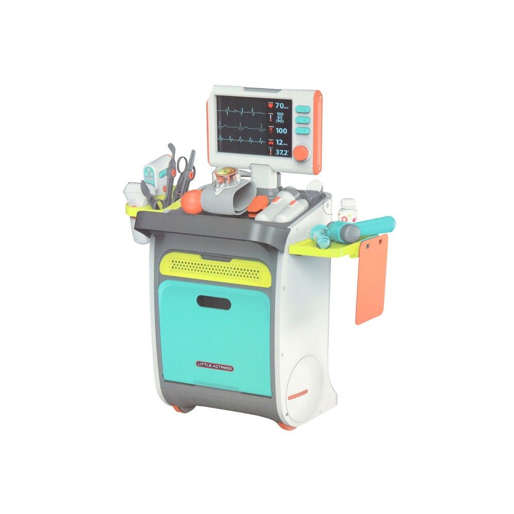 LEAN TOYS Spielzeug-Ritterset Arztwagen Klinikwagen Doktorspielset, (Spar-Set, 1-tlg., 86 x 43 x 30 cm mobil), Licht & Sound, EKG-Monitor, Rollen, Messlatte