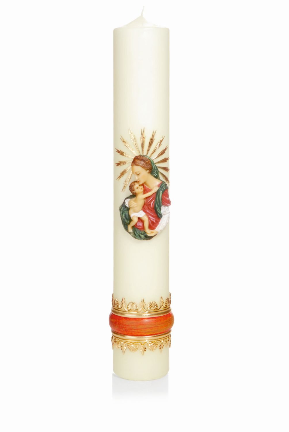 INNA-Glas Stumpenkerze Strahlenmadonna ALOISIA, verziert, elfenbein-bunt, 62cm, Ø10cm