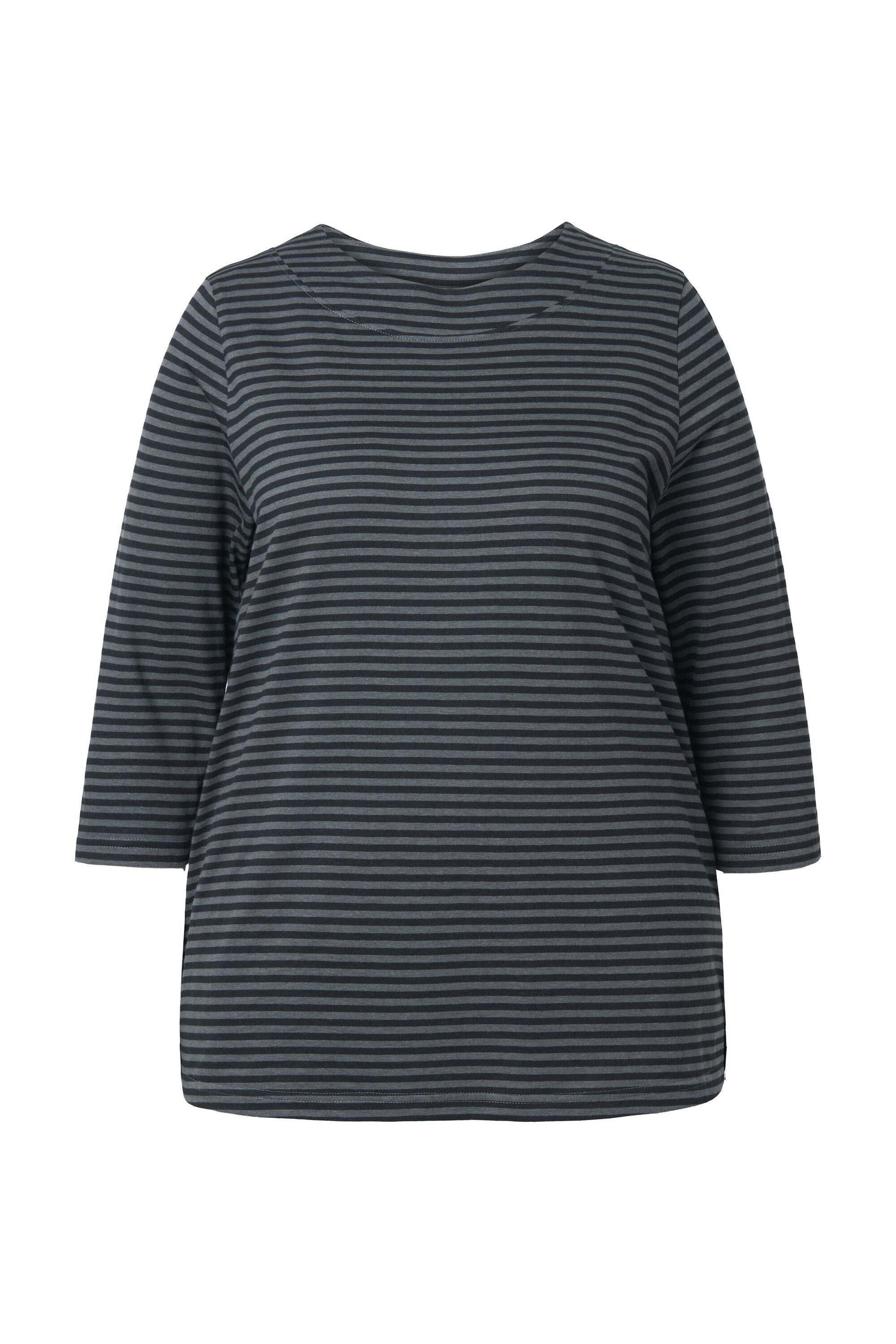 Ulla Popken Longsleeve Shirt Ringel A-Linie Stehkragen 3/4-Arm günstig online kaufen