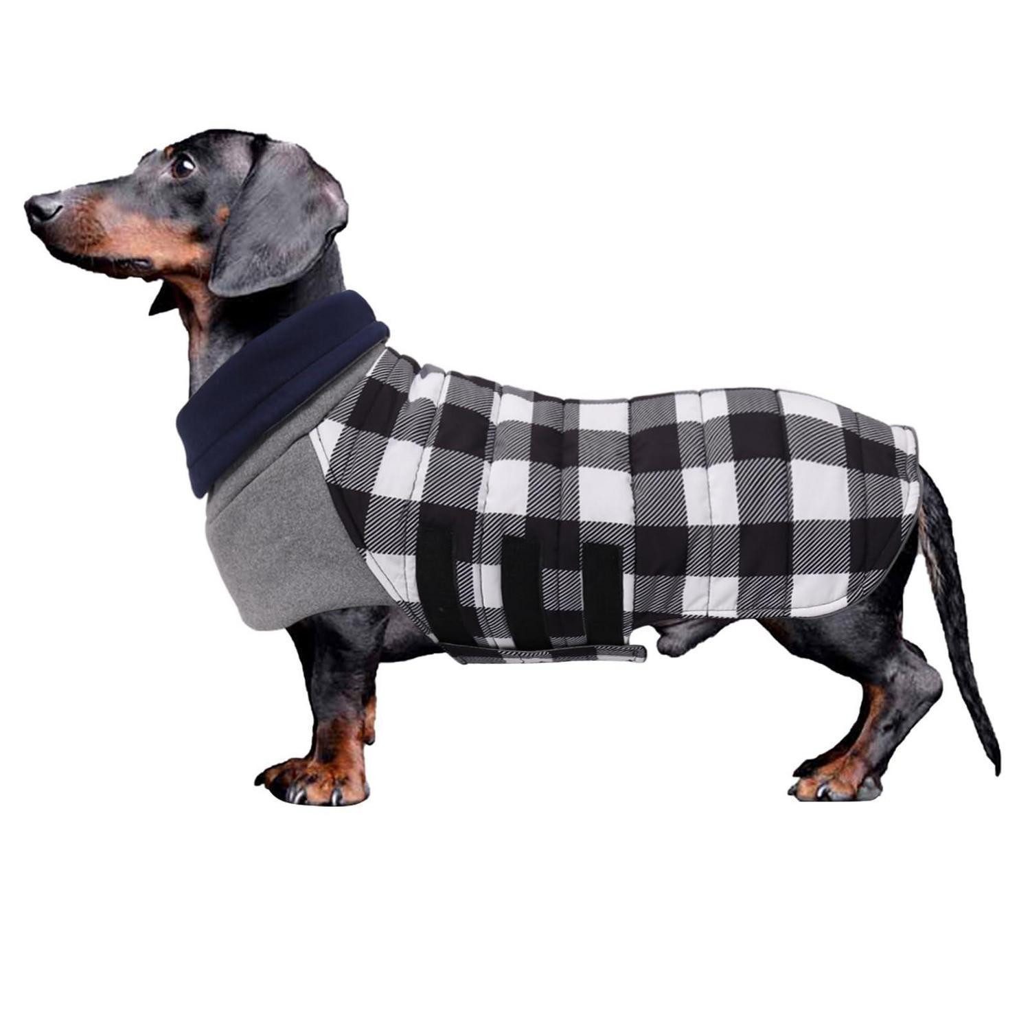 LuxusKollektion Hundemantel Hunde Wintermantel Dackel Kariert Schwarz XL