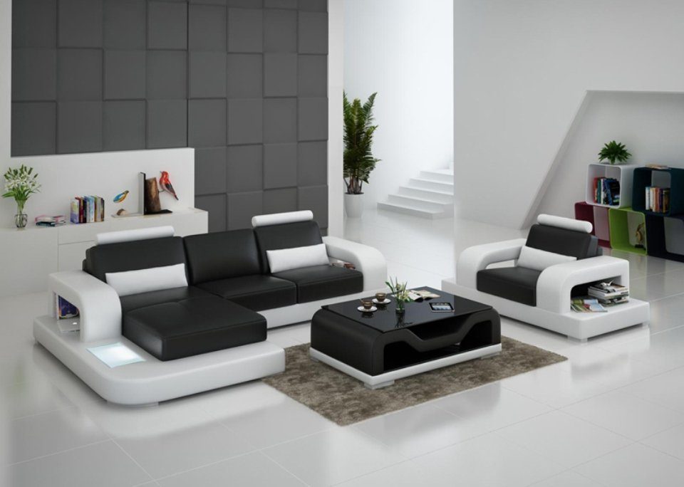 JVmoebel Ecksofa, Ledersofa Couch + Design 1Sitzer Garnitur Eck Modern Wohnlandschaft